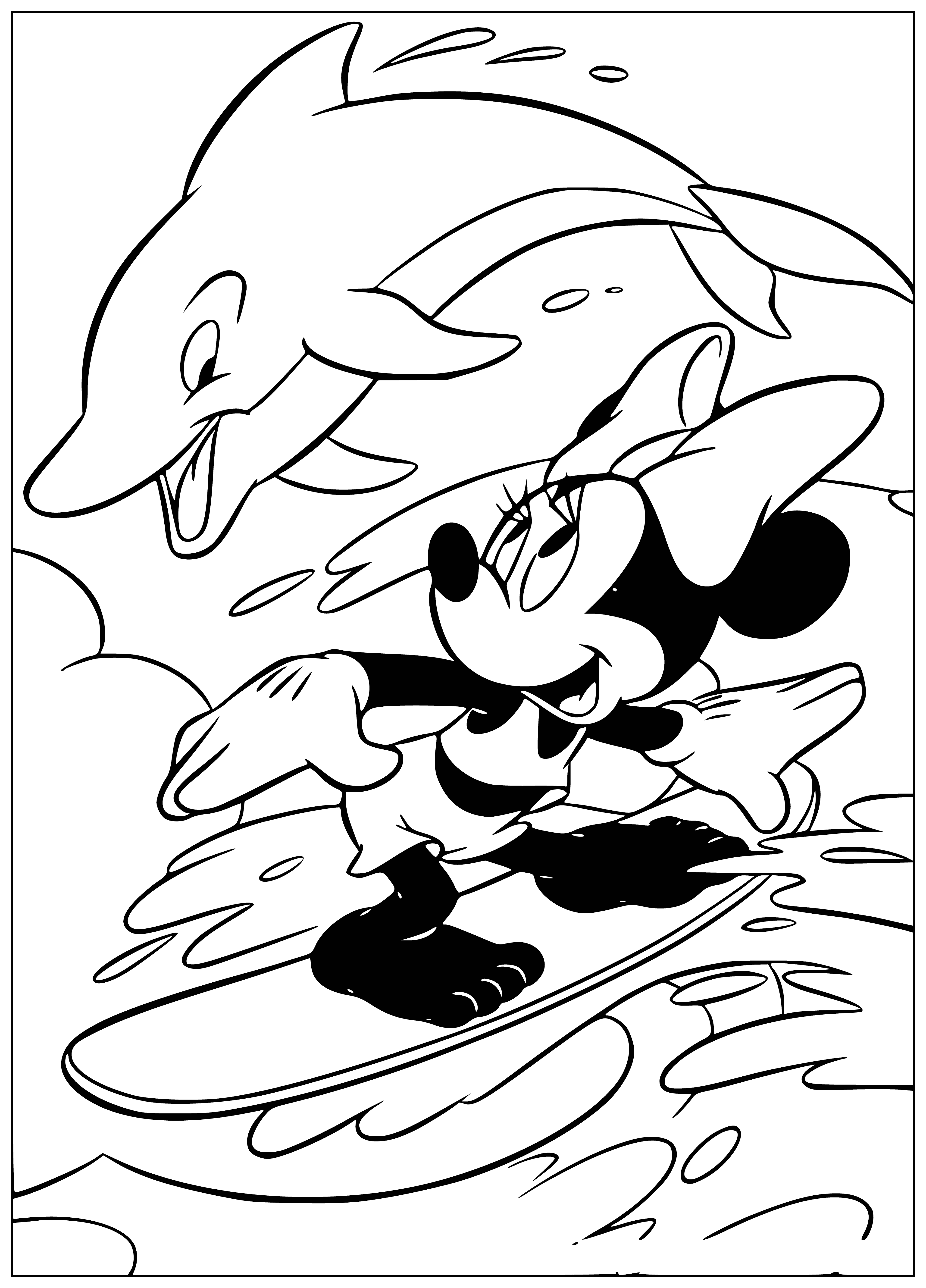 coloring page: Mickey, Minnie, Donald, Daisy, Goofy and Pluto all surfing on colorful boards! #SurfingIsFun