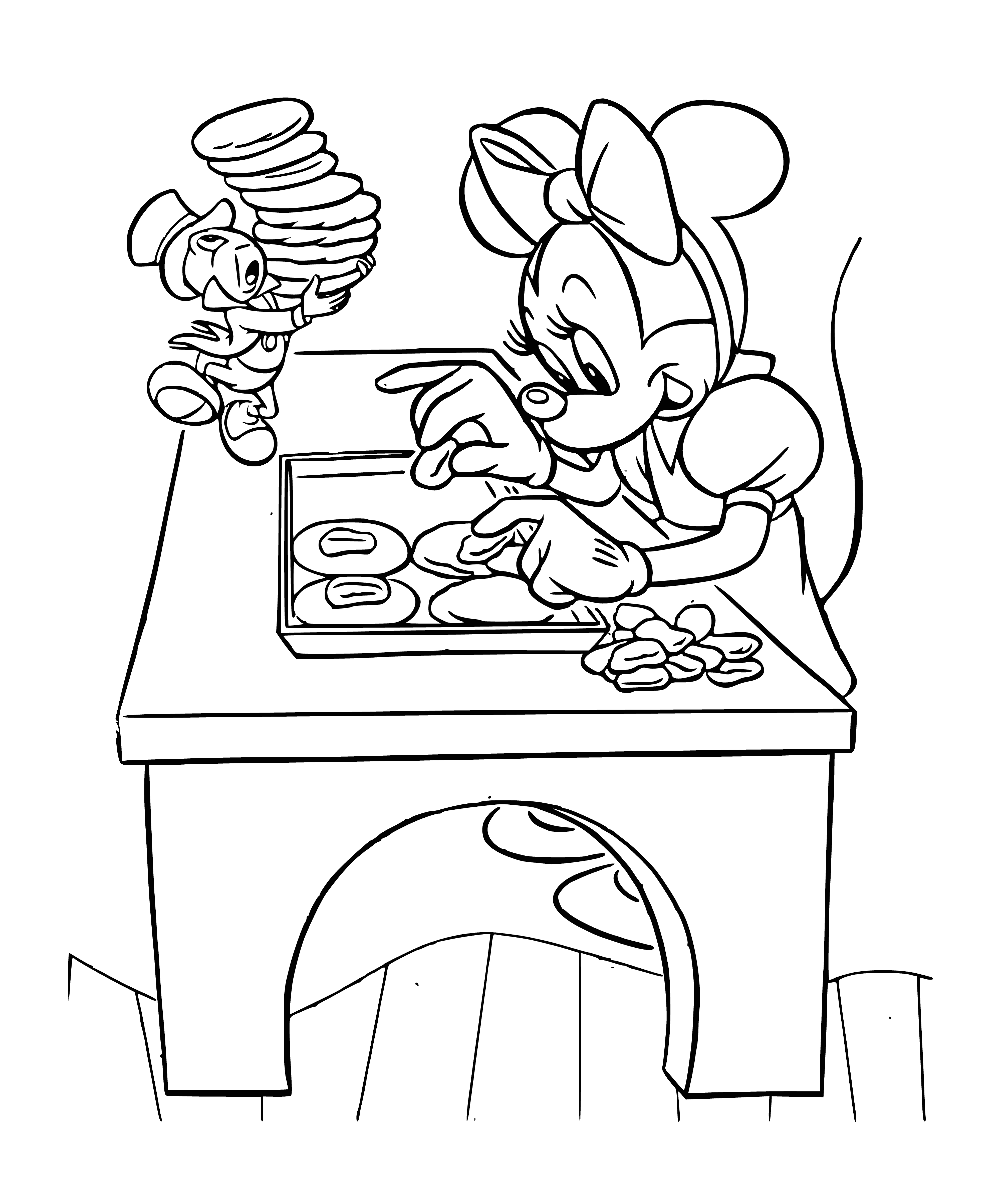 coloring page: There's a box of Mickey Mouse & Co. Biscuits with a coloring page of Mickey Mouse. 7 biscuits inside. Red with white lettering.