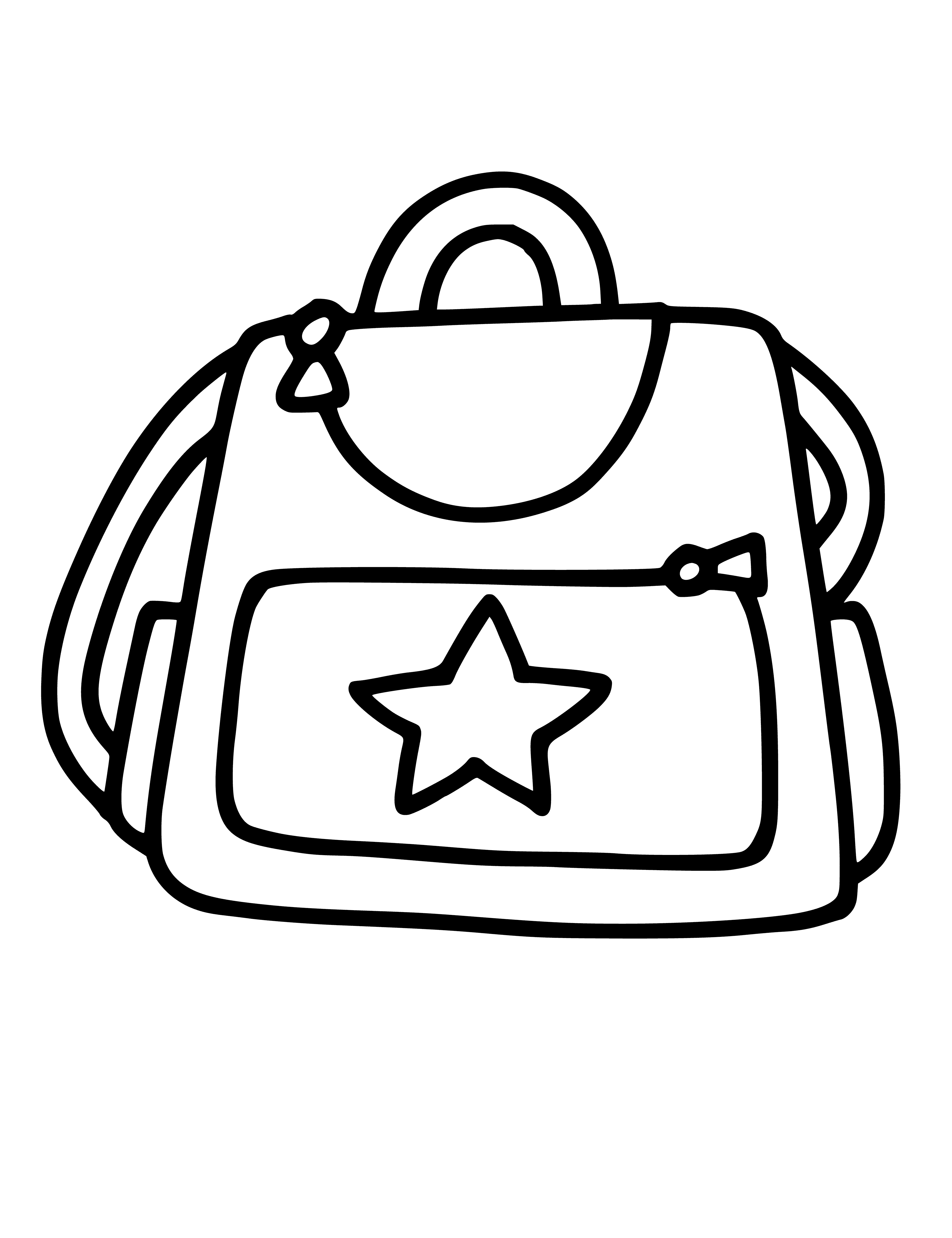 coloring page: 3 coloring pages: briefcase with handle & zipper, buckle straps, & snap buttons.