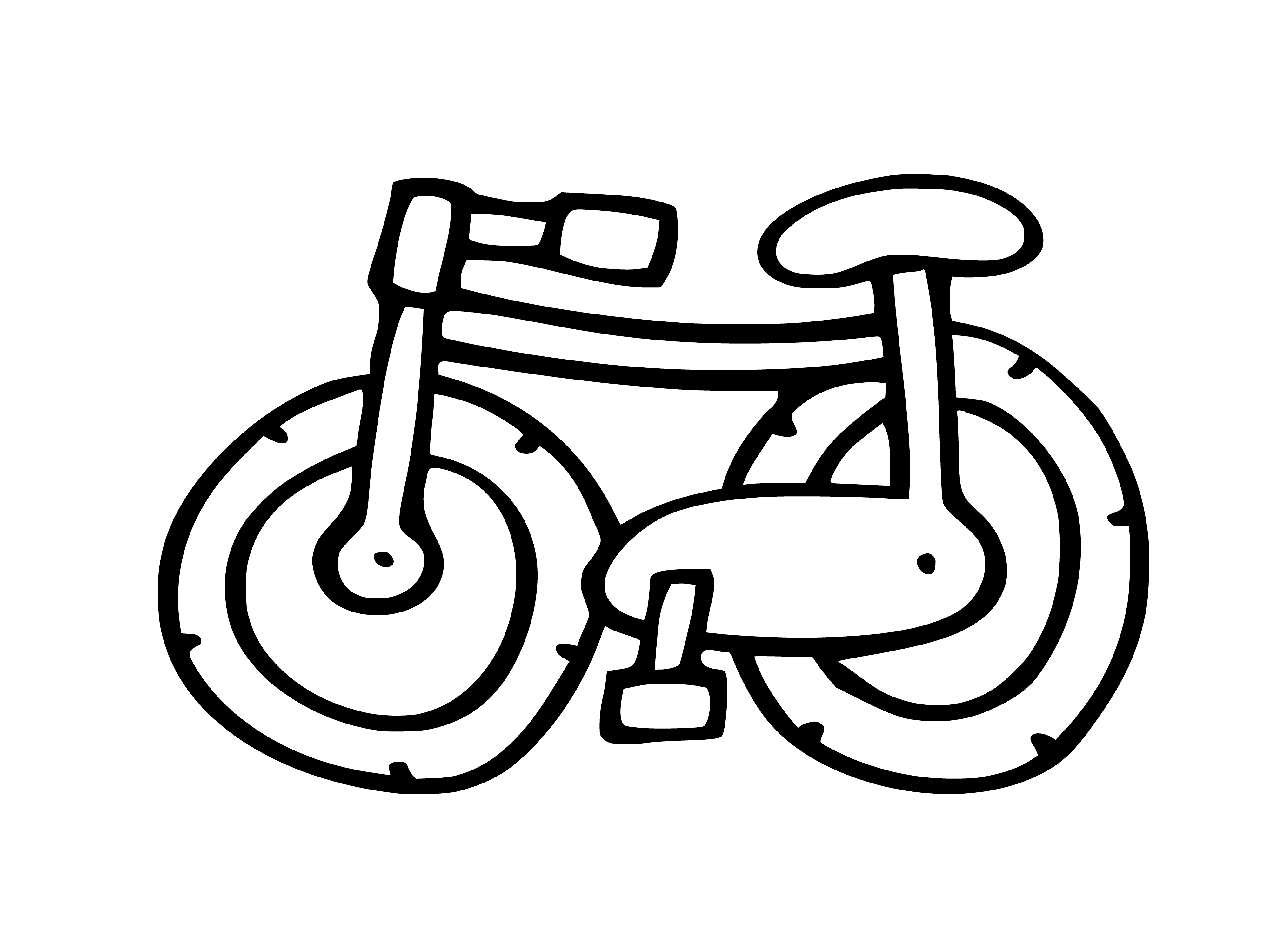 coloring page: Two kids on bikes: red & blue, both have helmets & the red one has a pack, smiles all around.