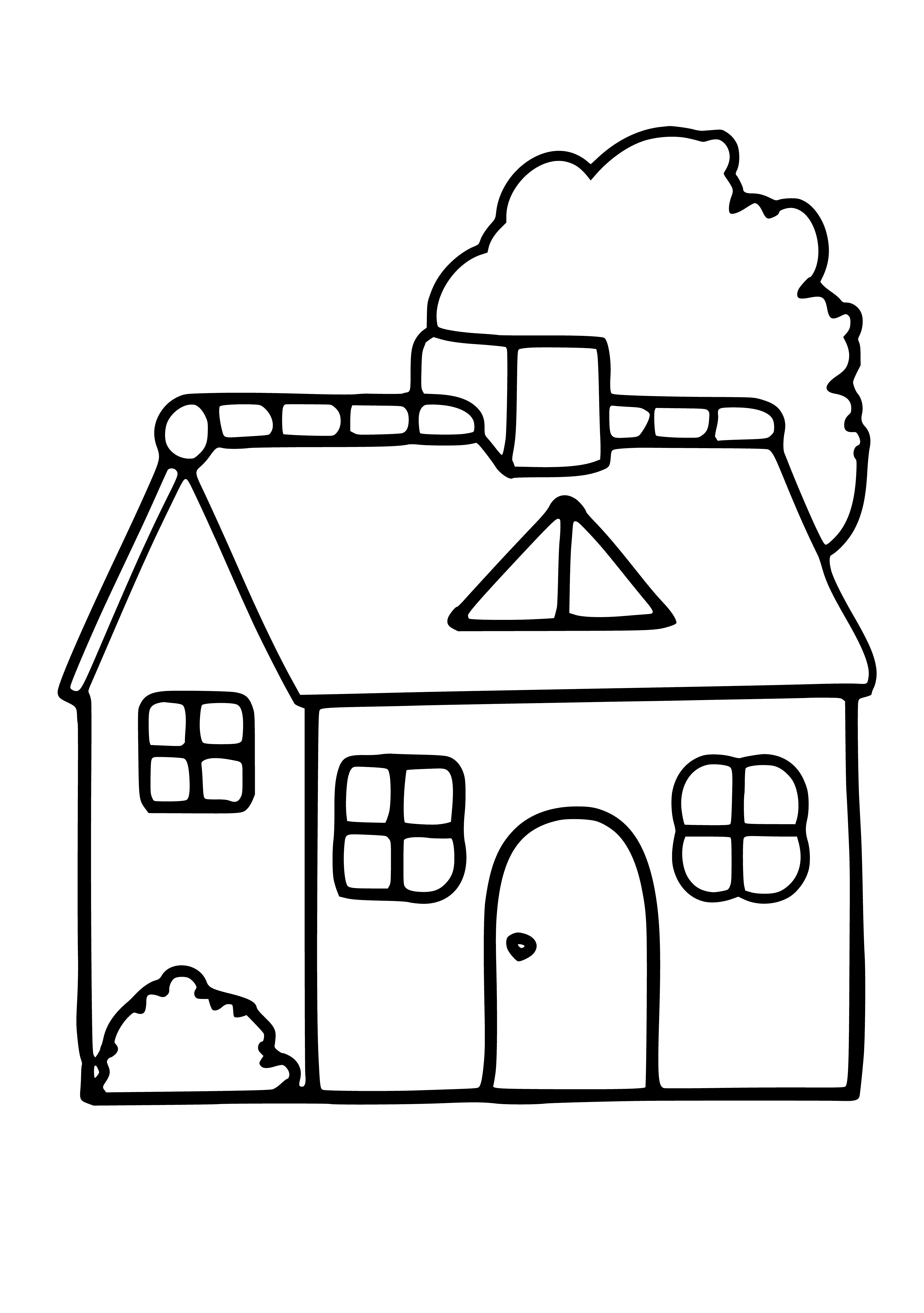 coloring page: Coloring page for kids: 2-story house w/ door, windows, chimney. Have fun! #creative #kids