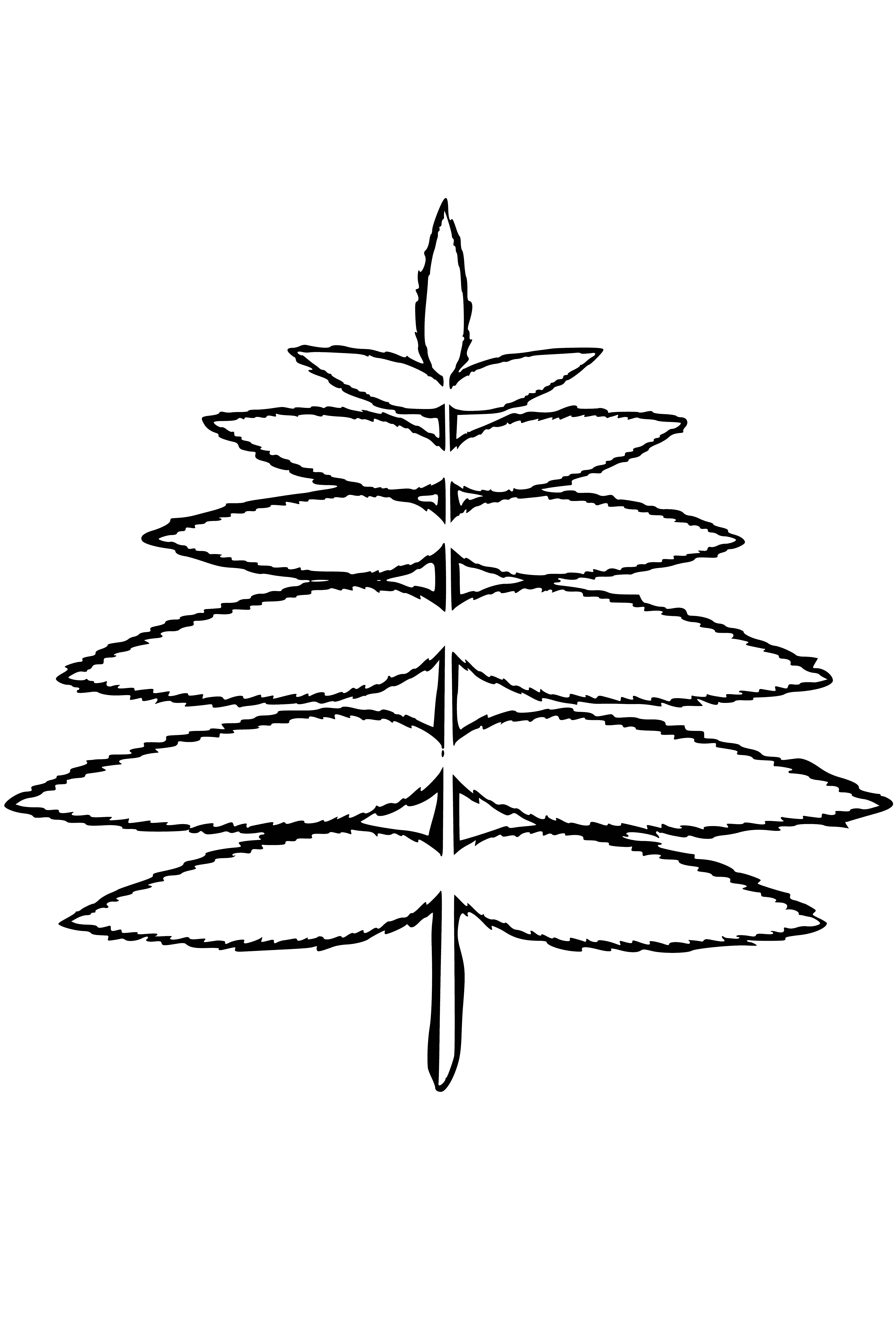 coloring page: Three leaves arranged in a spiral, one red, fluffy fruit.