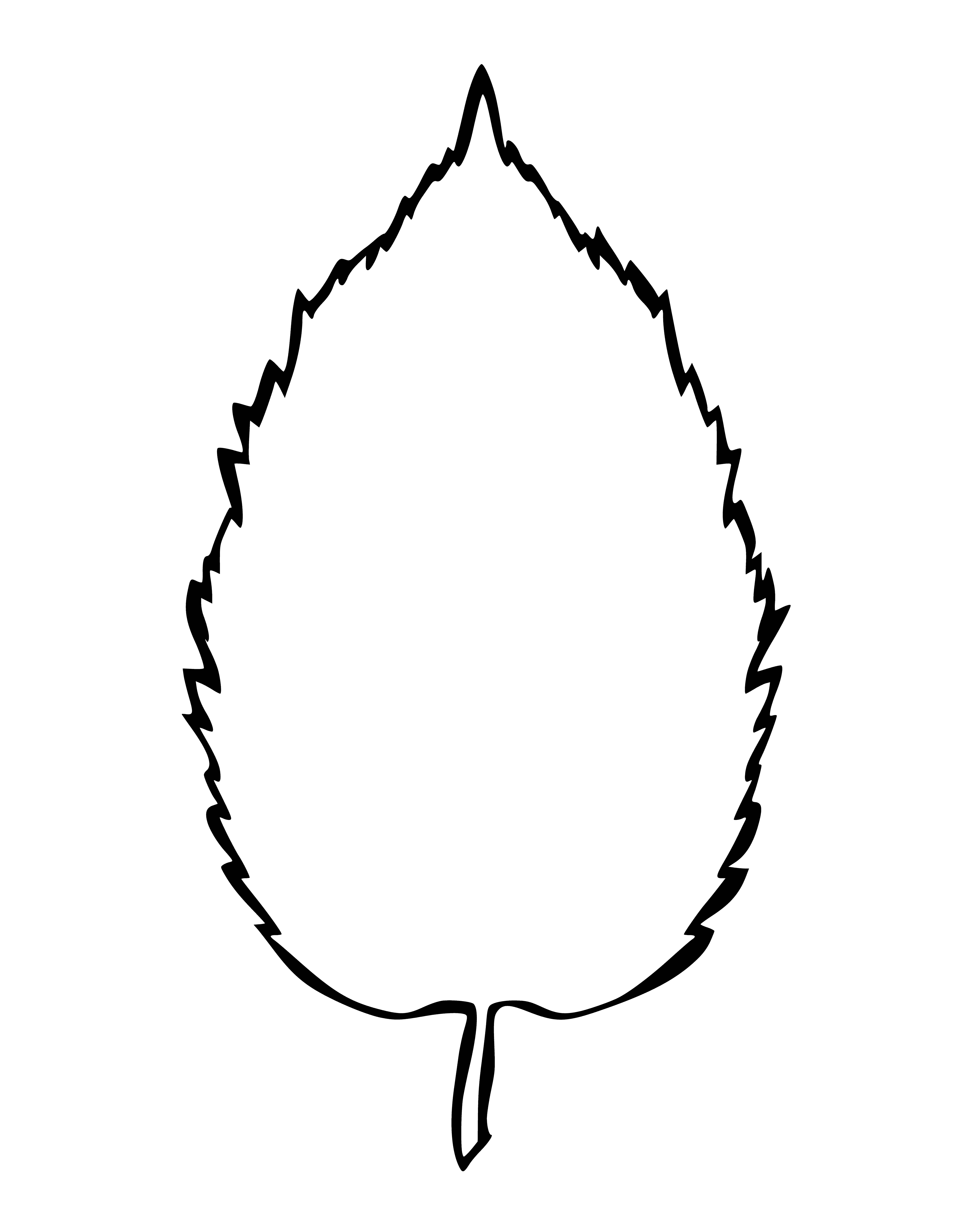 coloring page: Alder leaf has pointy tip & serrated edges; Green with stem, no fruits/flowers.