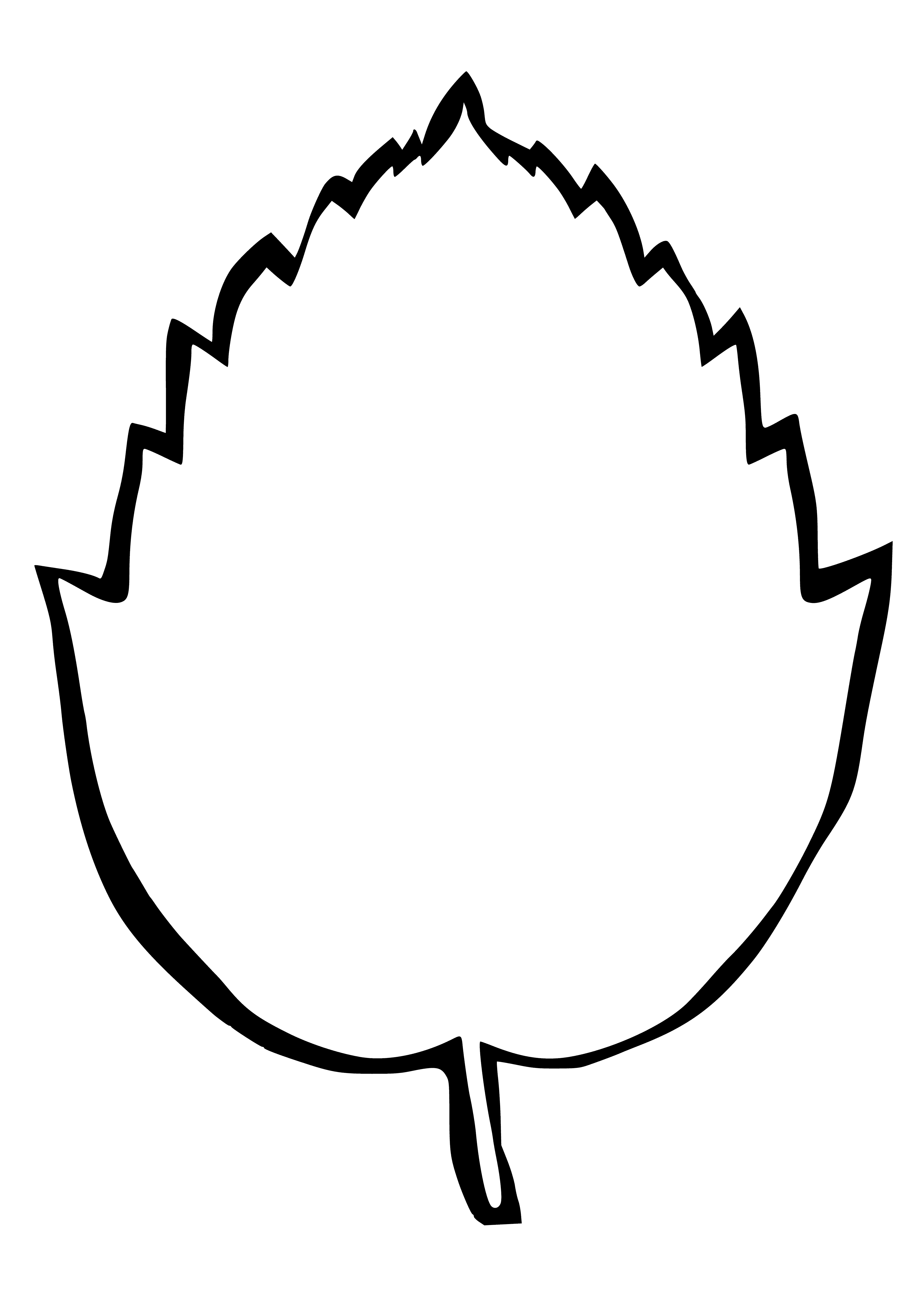 coloring page: Small, oblong, bumpy dark green leaf with curved edges and a light brown stem. No flowers or fruits. #nature