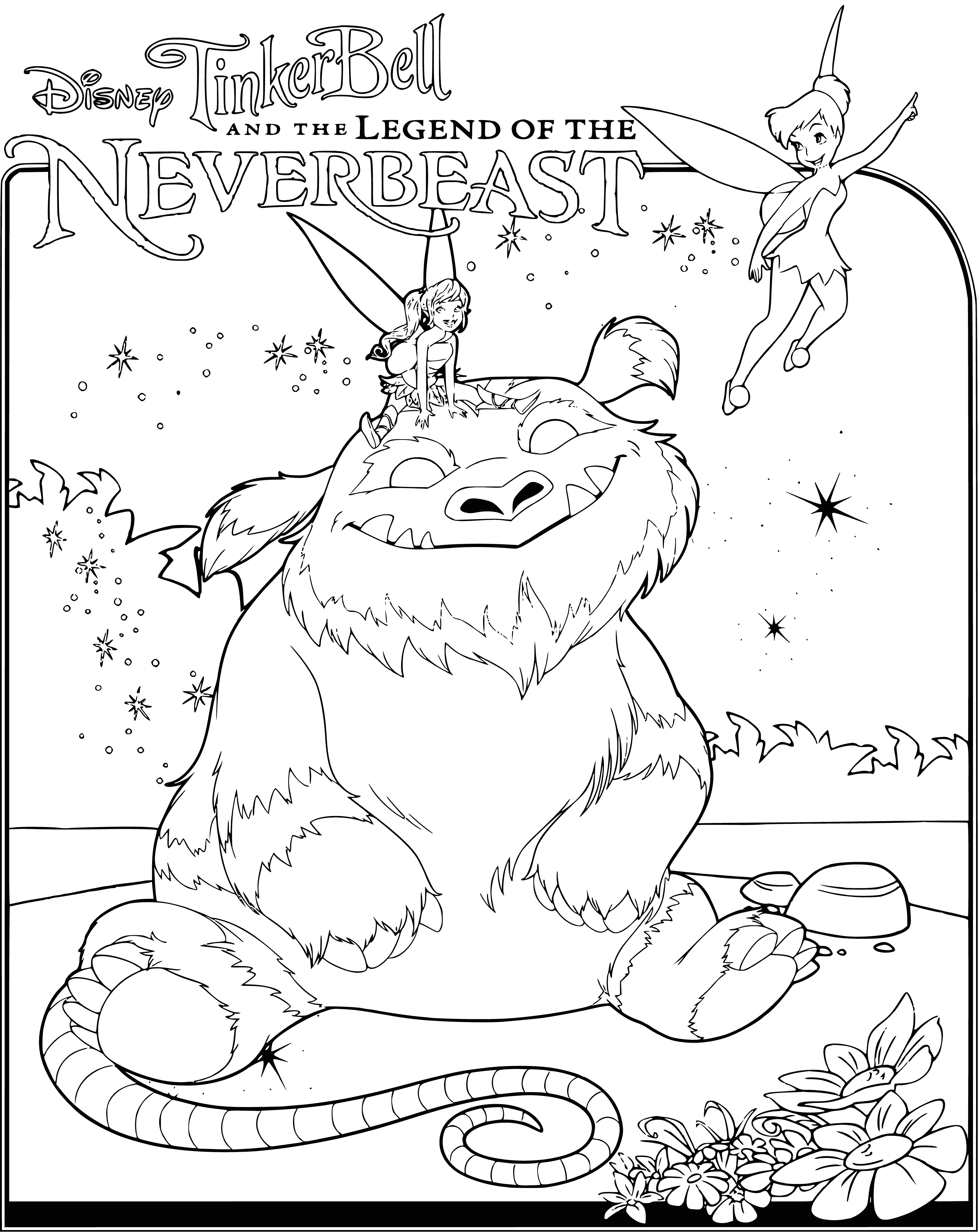 coloring page: A mysterious creature, the never beast is said to appear at times of crisis; part demon, part guardian, no one knows what it knows.