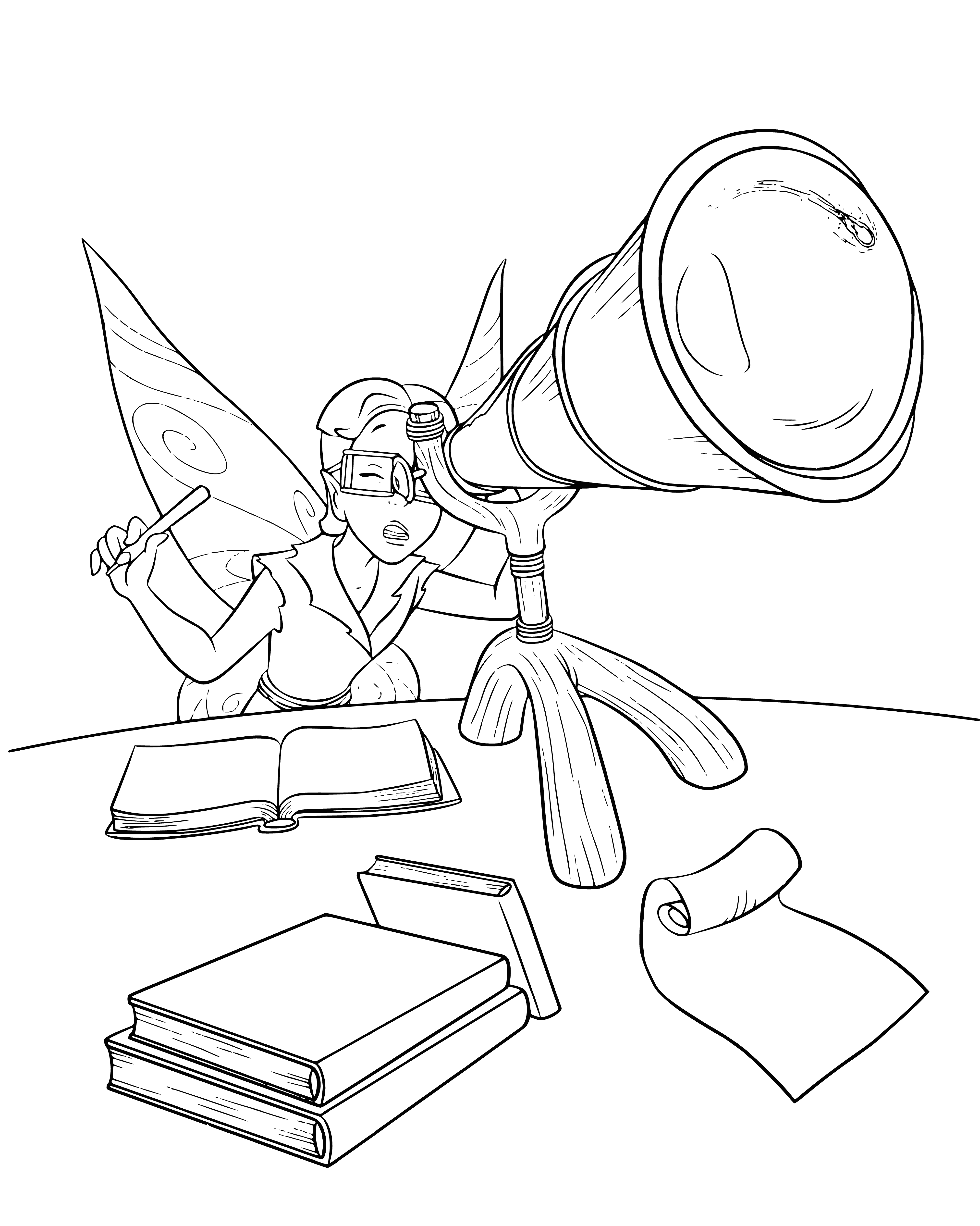Scribble looks through a telescope coloring page