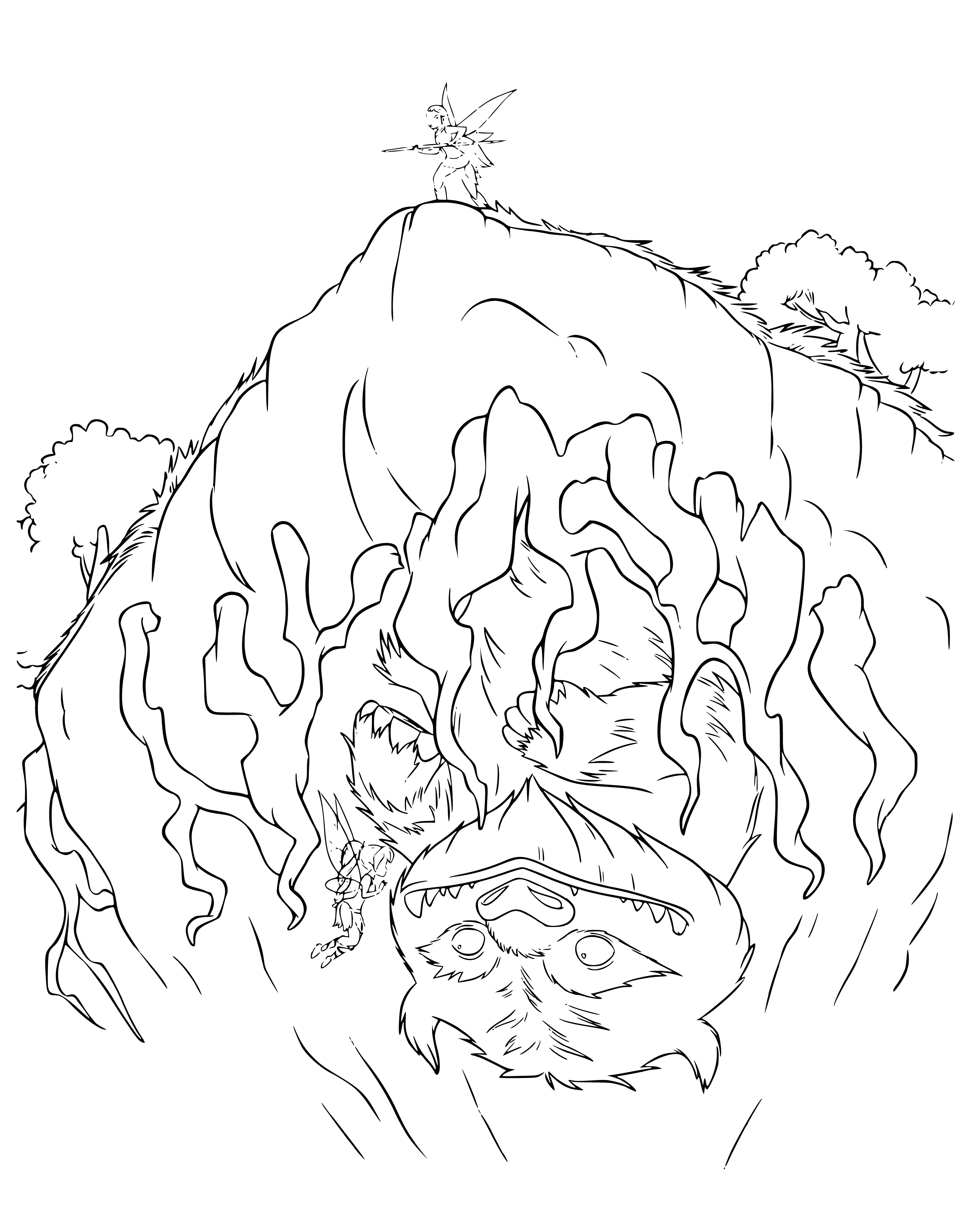 The monster hid from the fairies-hunters coloring page