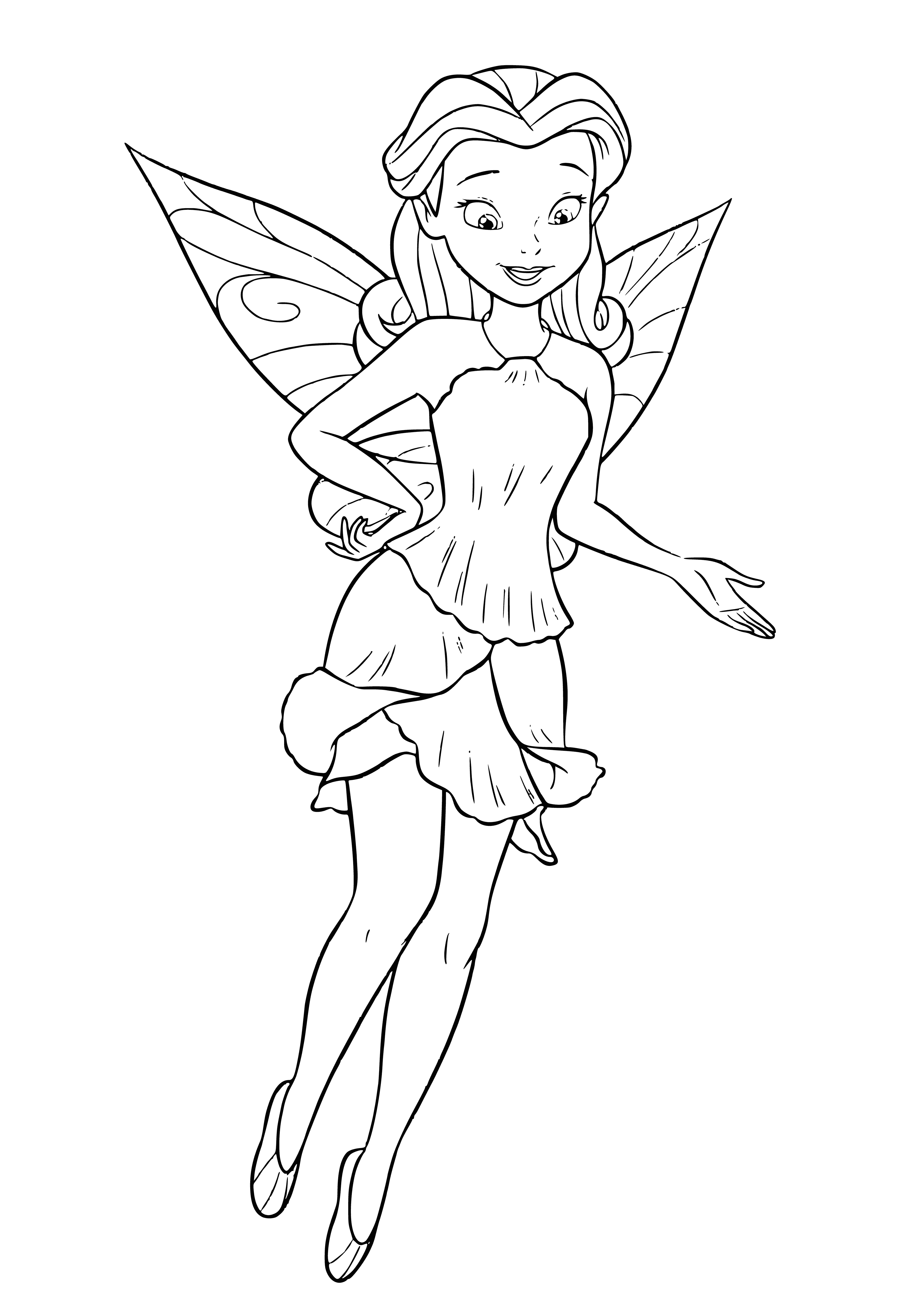 coloring page: Monster, with horns and wings, flying above scared group of small creatures. Long tail and fur covering it.