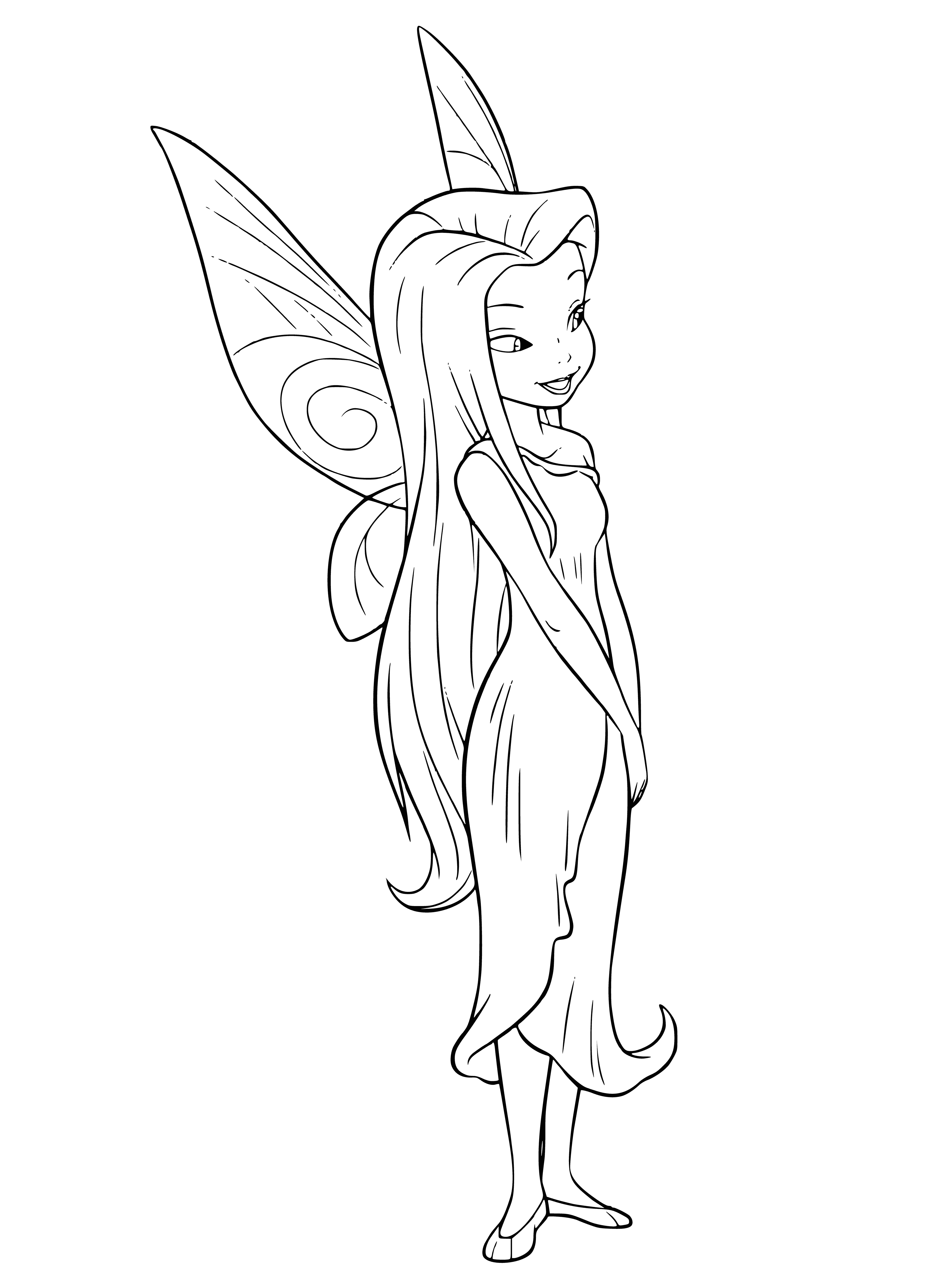 coloring page: Fairy Silver healed the NeverBeast and the two became friends, living in the enchanted forest and the NeverBeast swore to protect her always.