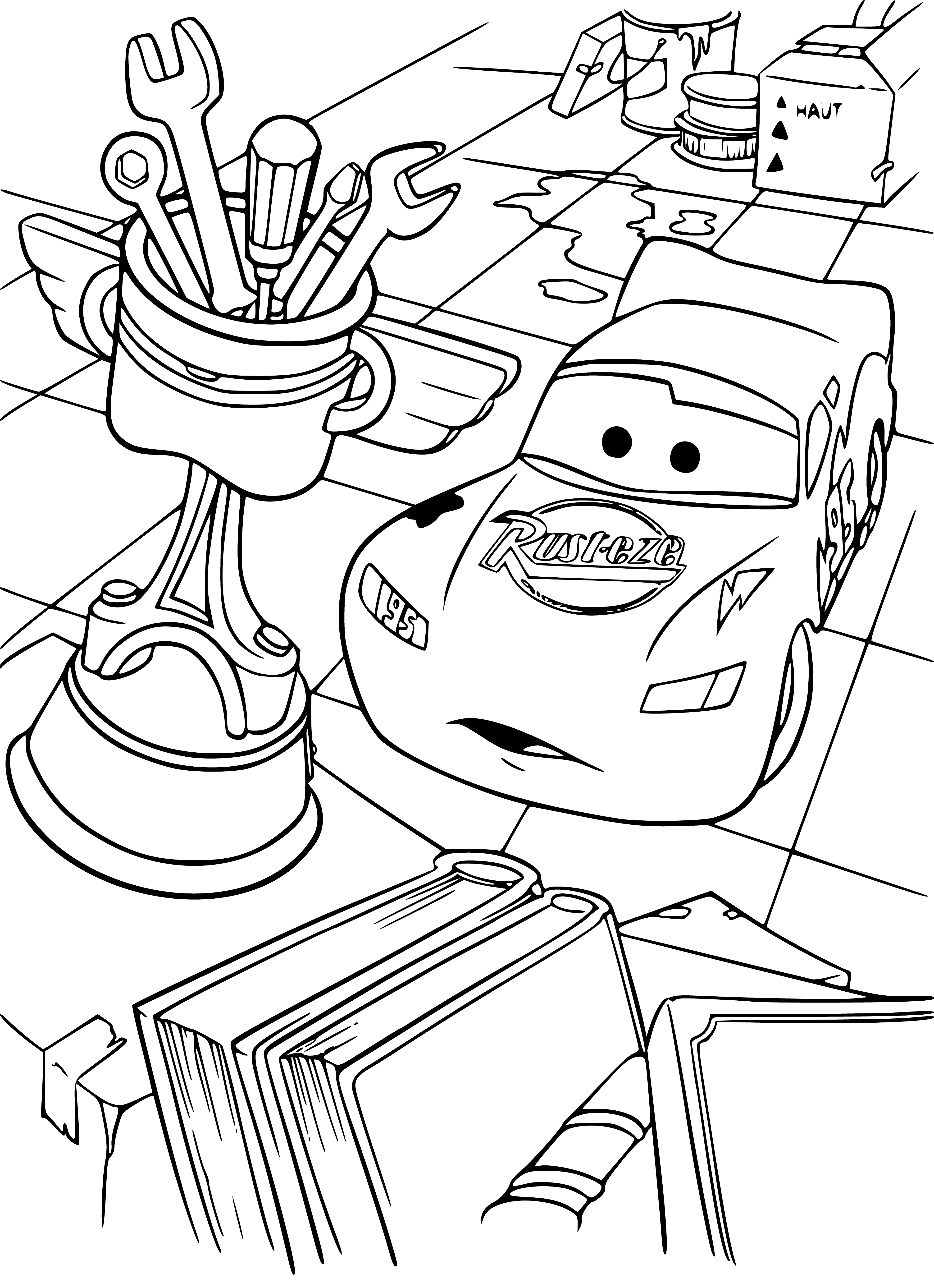 coloring page: Hudson Piston Cup is a blue race car from Cars movies with white stripes and the number 51.