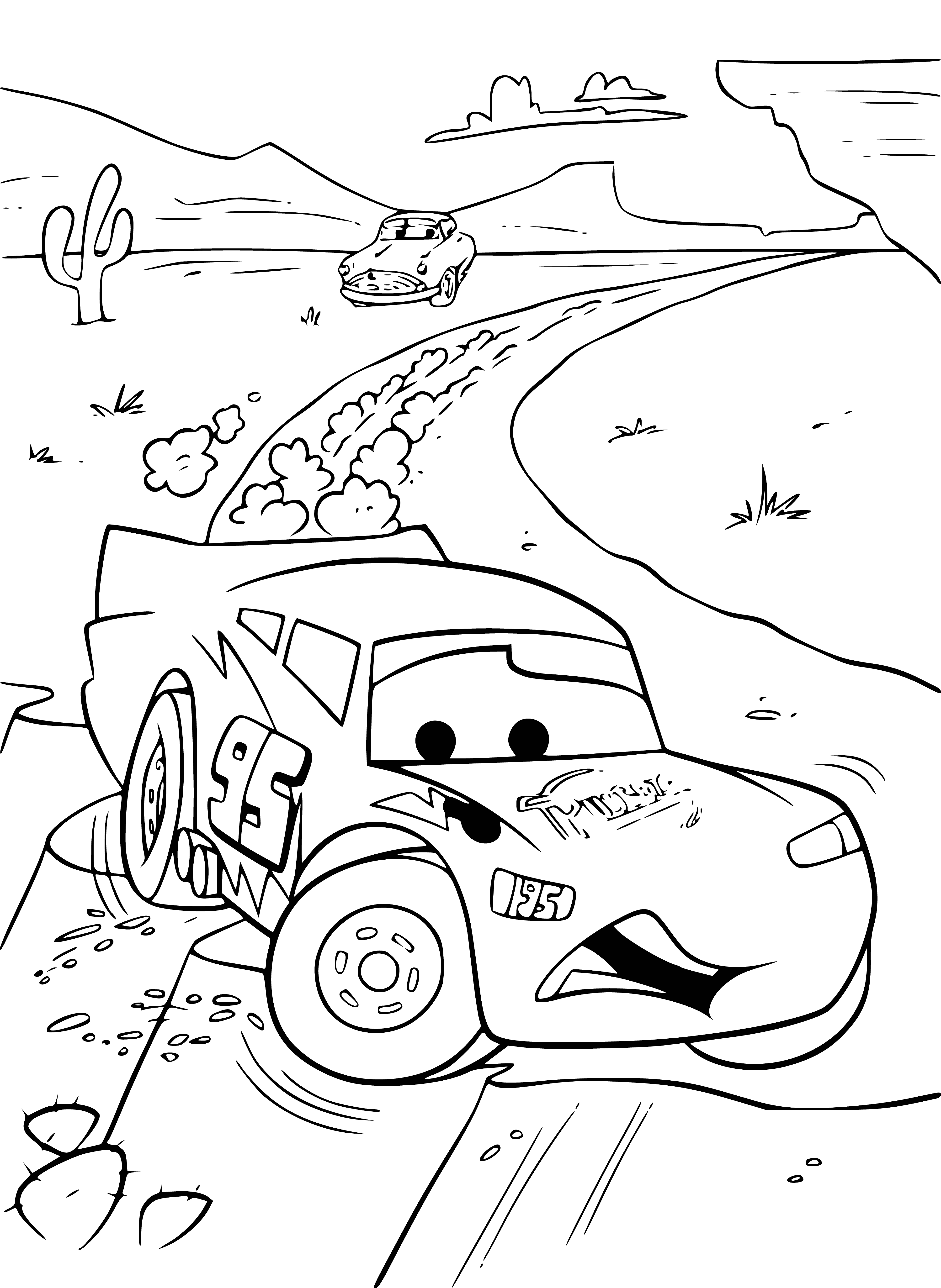 coloring page: 3 cars in a line: blue, red, yellow. Blue car in front, yellow car in back. #coloringpage