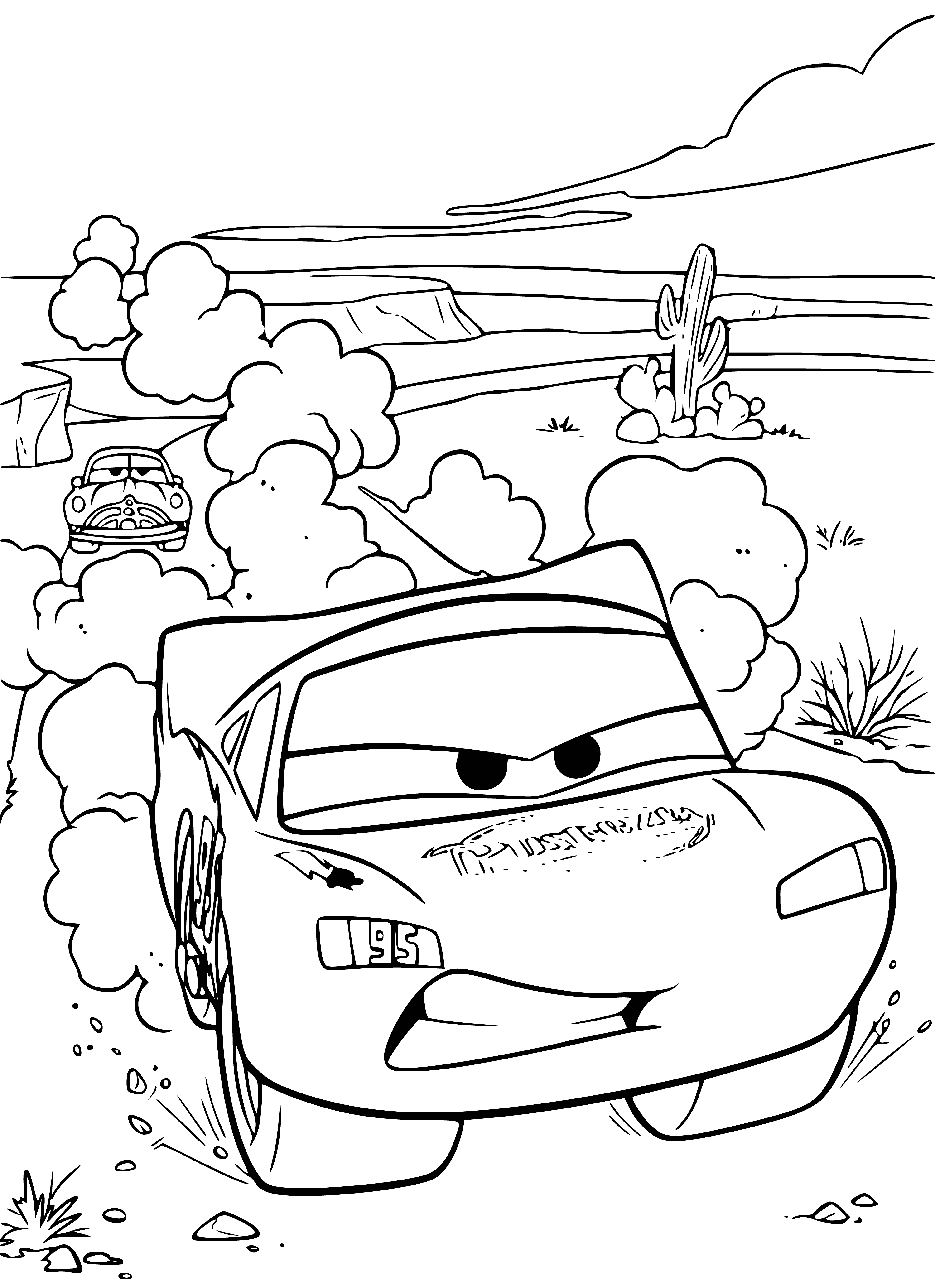coloring page: Lightning McQueen racing with friends, happy to be hitting the roads! #Cars #Pixar #Cars3 #Disney