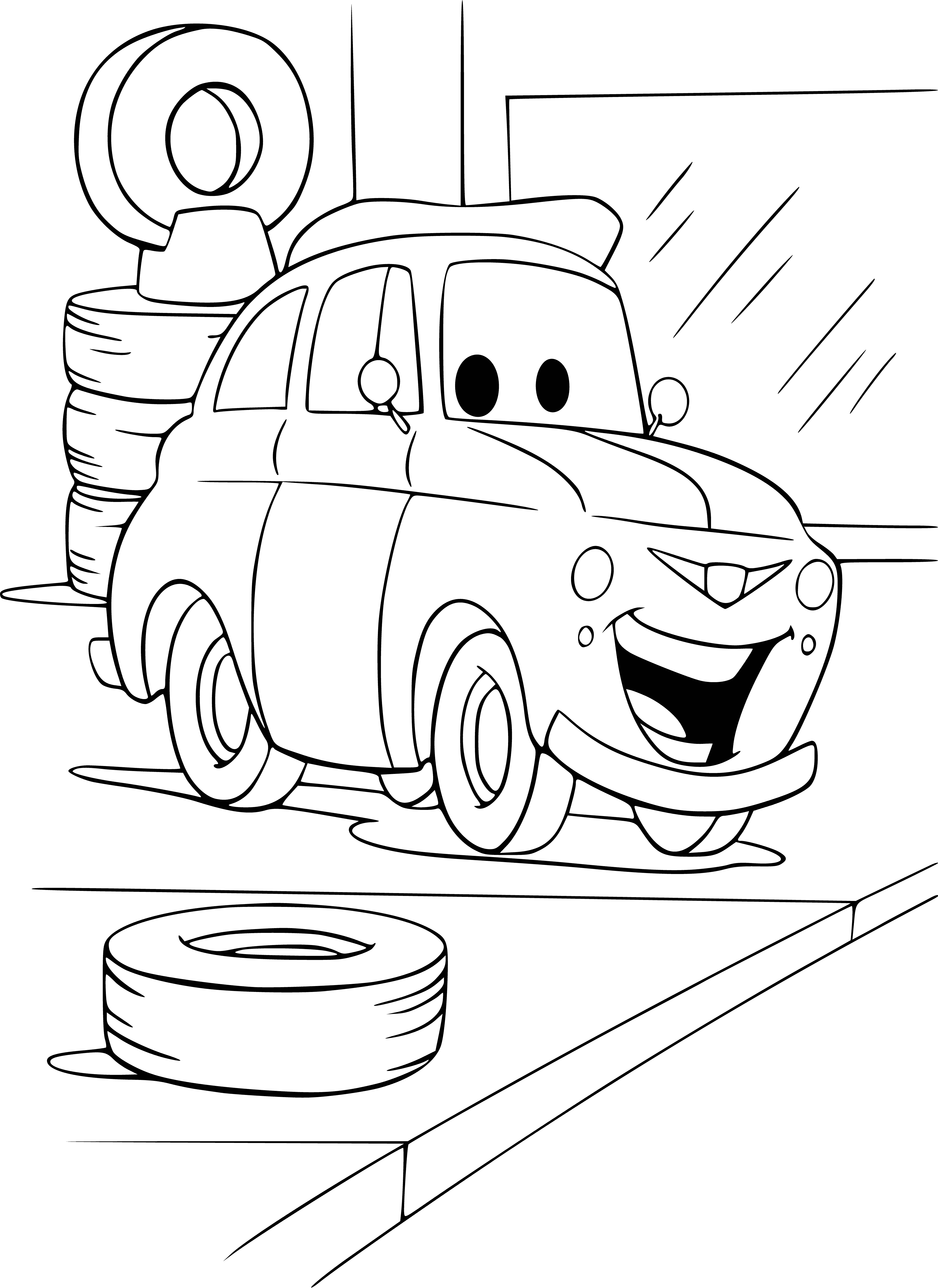 coloring page: Luigi is an Italian car with a mustache & best buddies w/ Lightning McQueen & Mater, from "Cars" movie franchise.