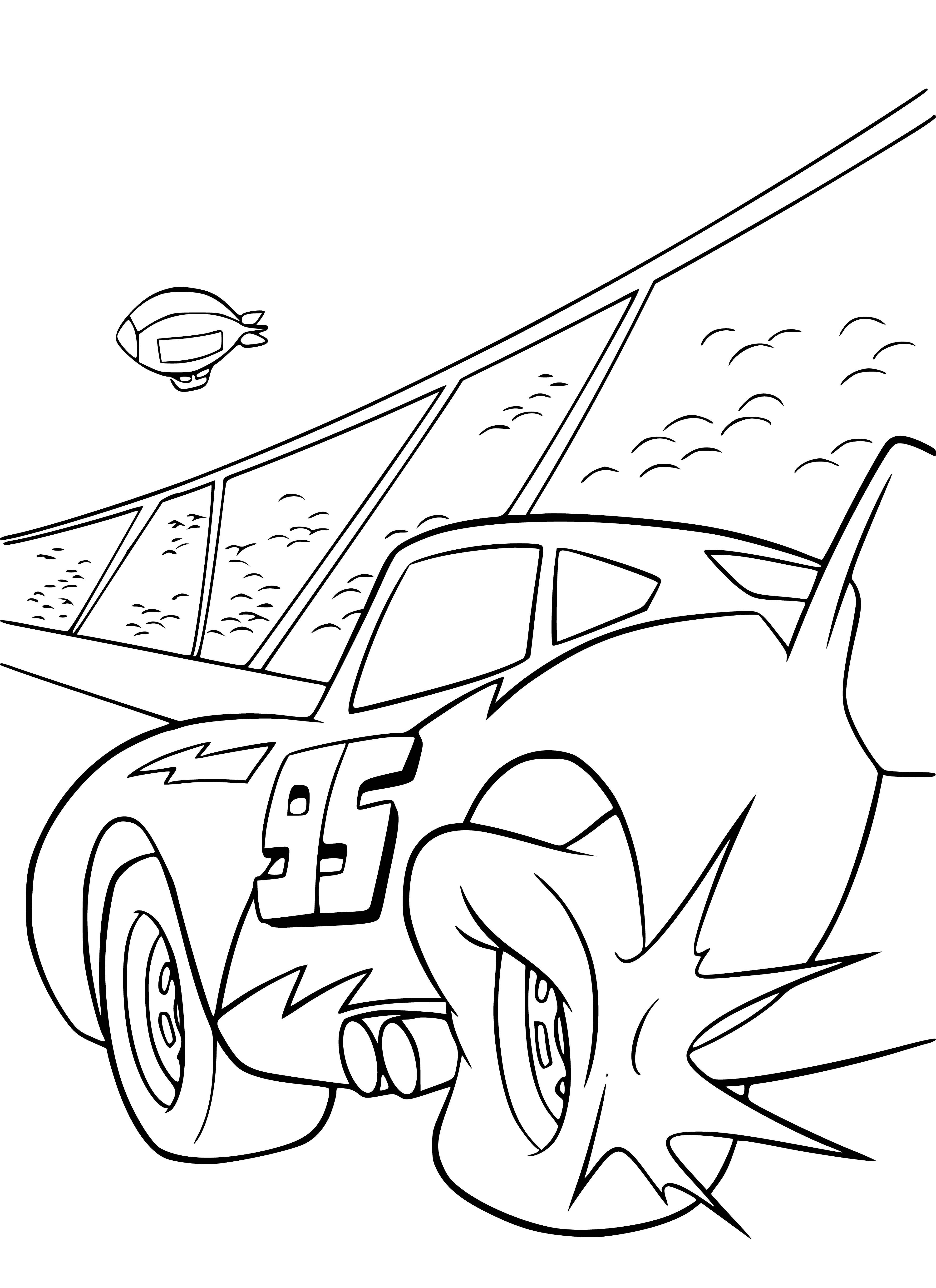 coloring page: Car in accident: wheel burst, tire flat, rim bent. Looked like serious crash. #roadaccident