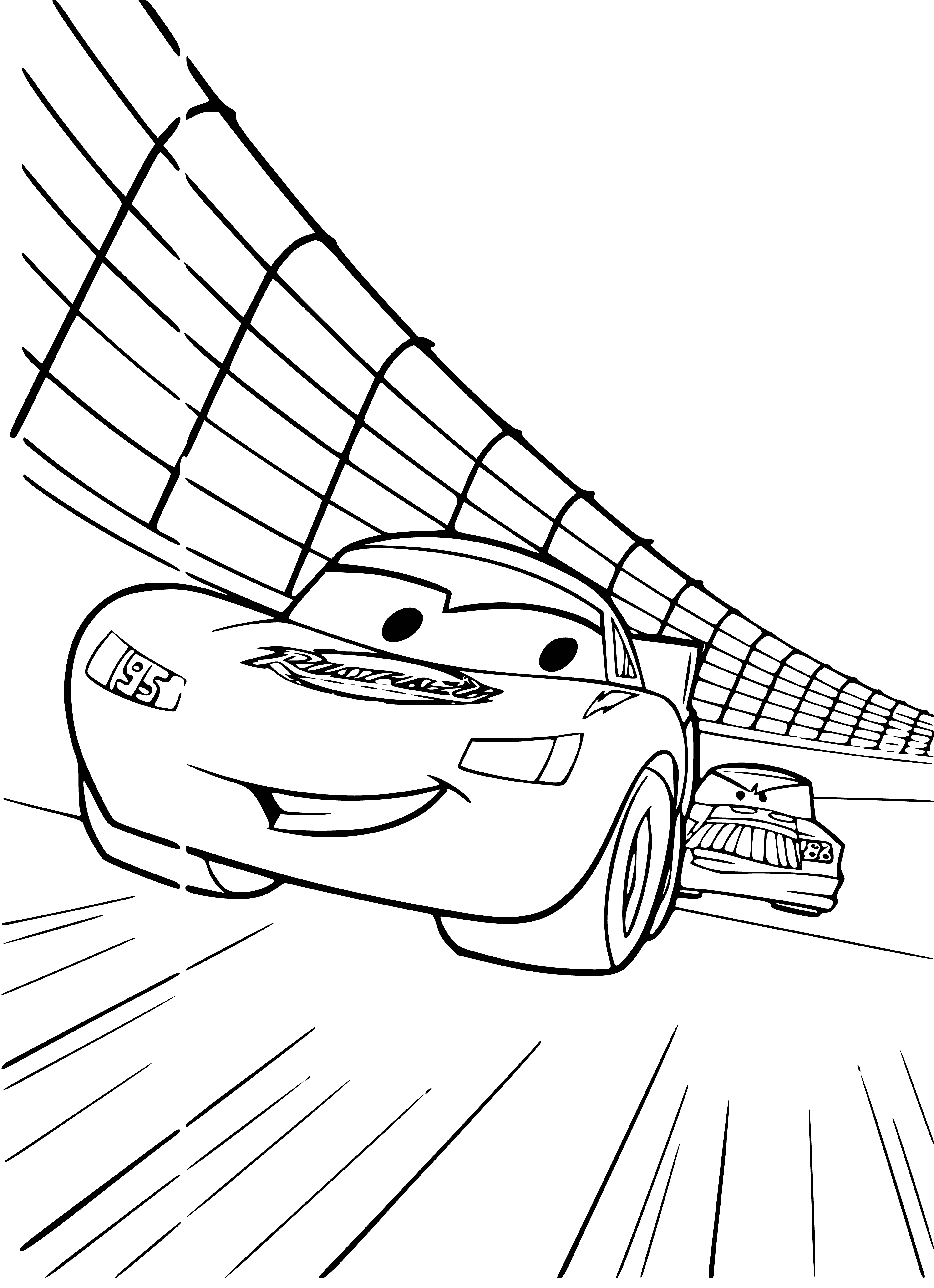 coloring page: Lightning McQueen races to the lead and looks to win, while other cars lag behind. #Cars3