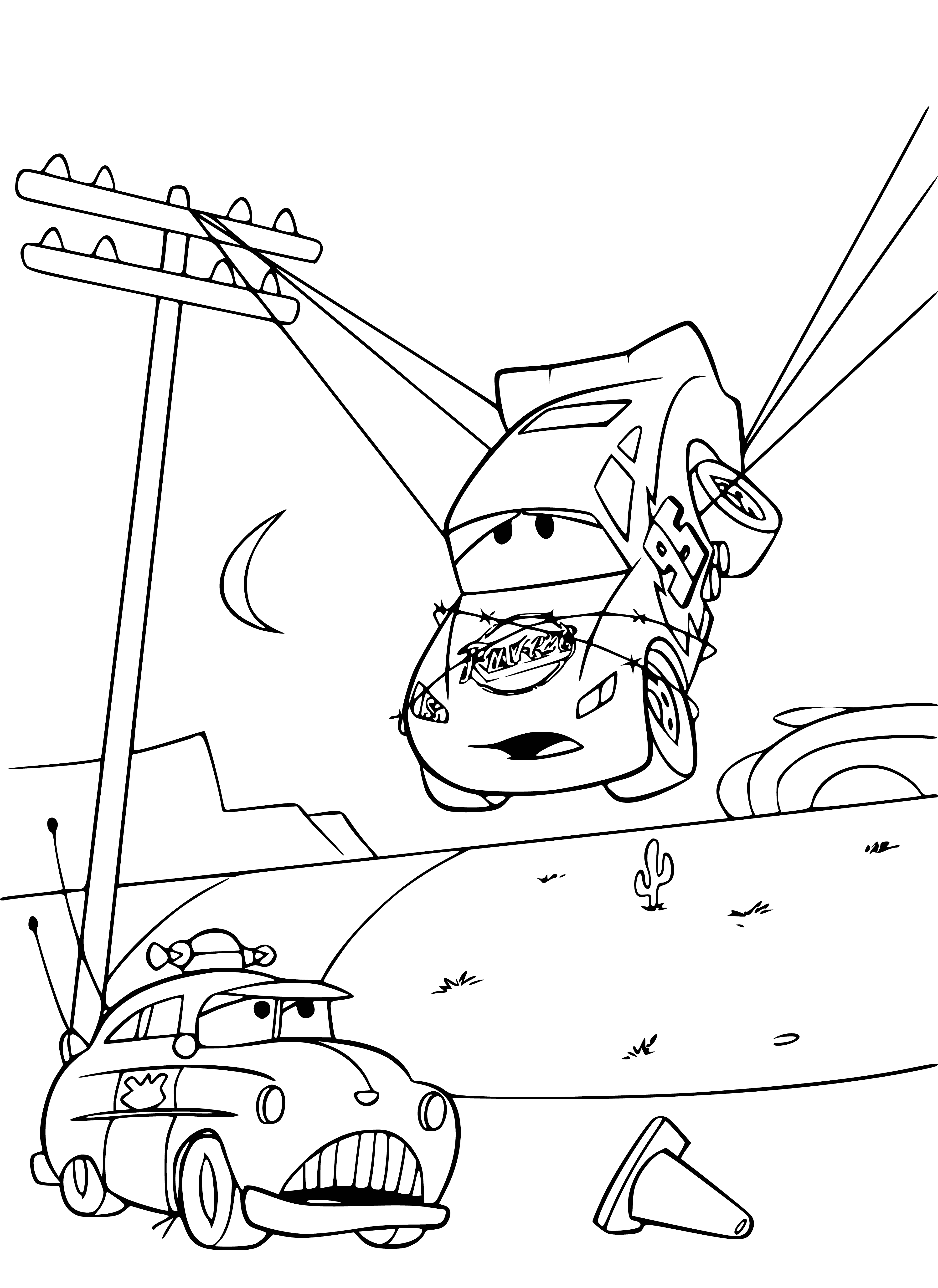 Lightning McQueen caught coloring page