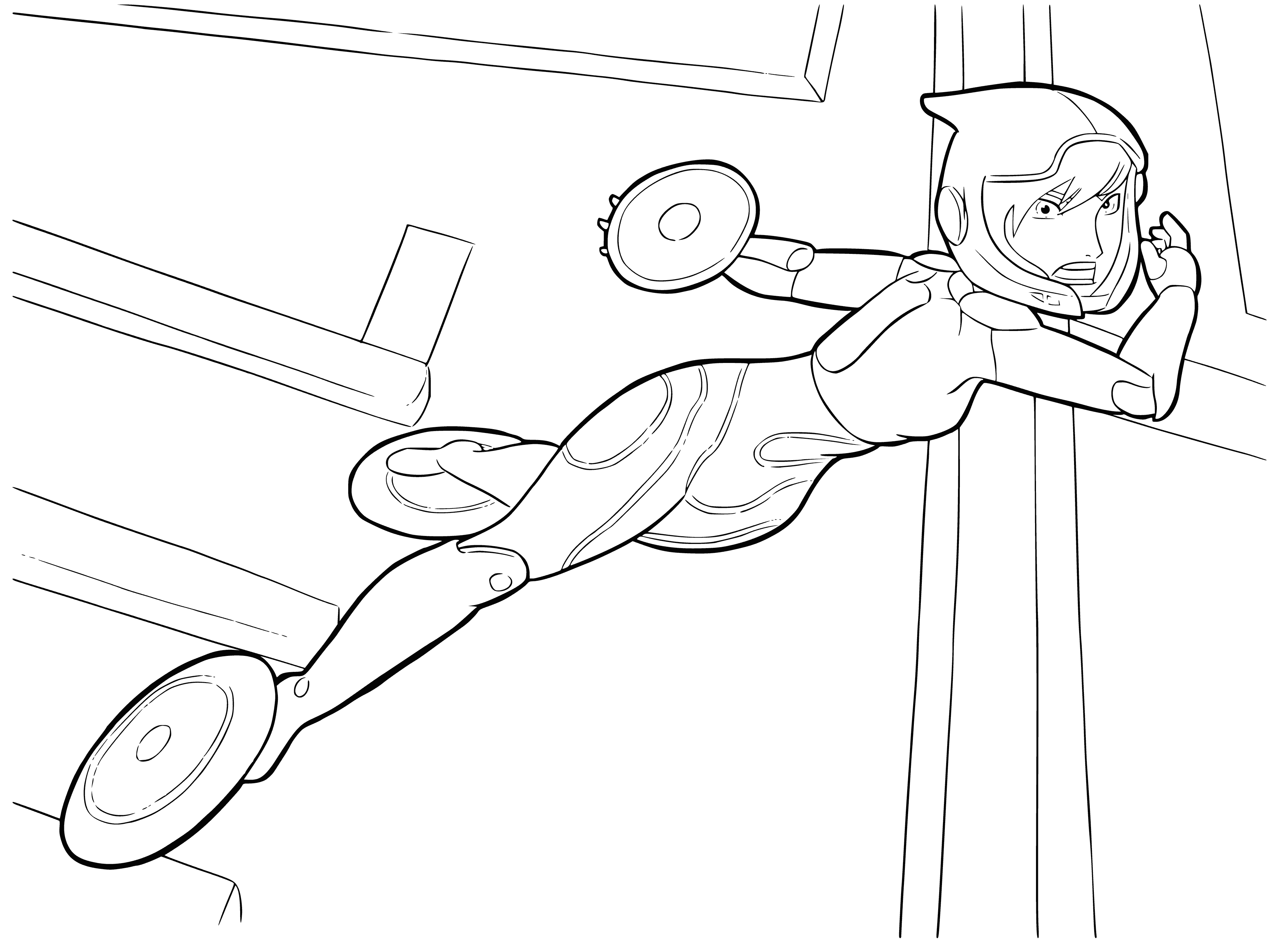 coloring page: GoGo Tomago loves speed and the feeling of being on the edge. Always racing around to go faster.