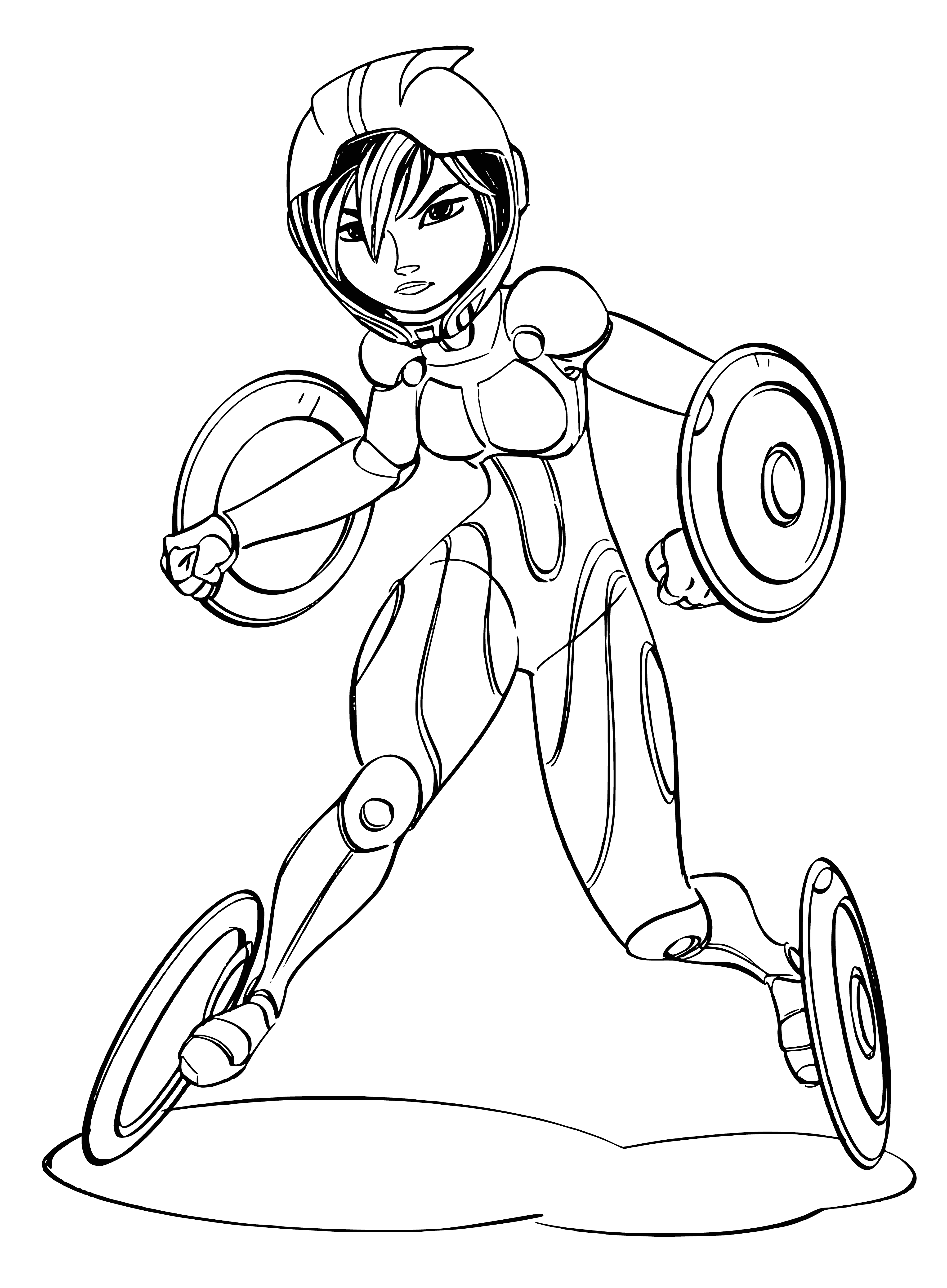 coloring page: Girl in red and orange suit flying with big black gloves and boots. #coloringpage #actionhero