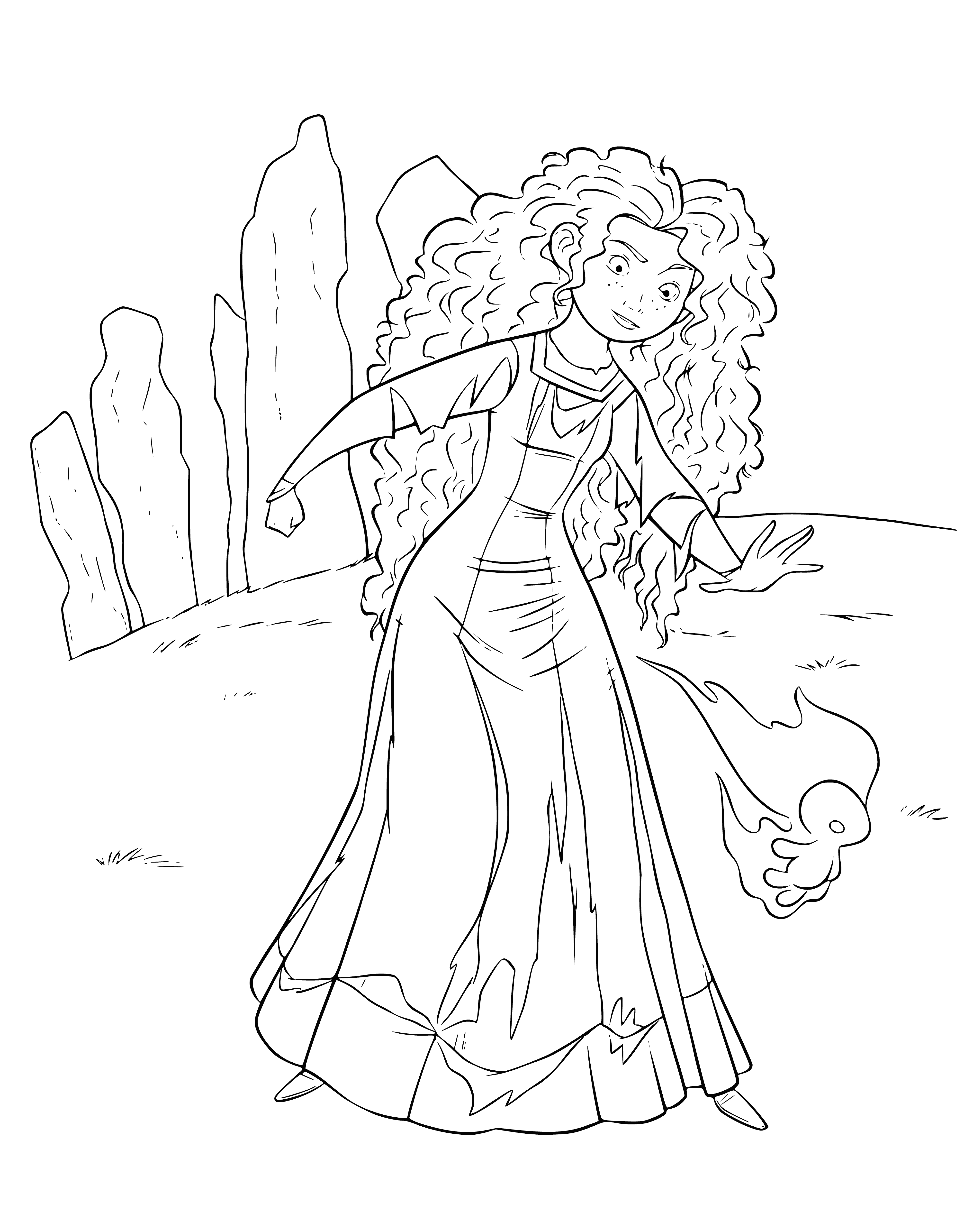 coloring page: Merida follows a light and goes on an adventure, meeting friends and learning about her heritage. #Brave #Scotland