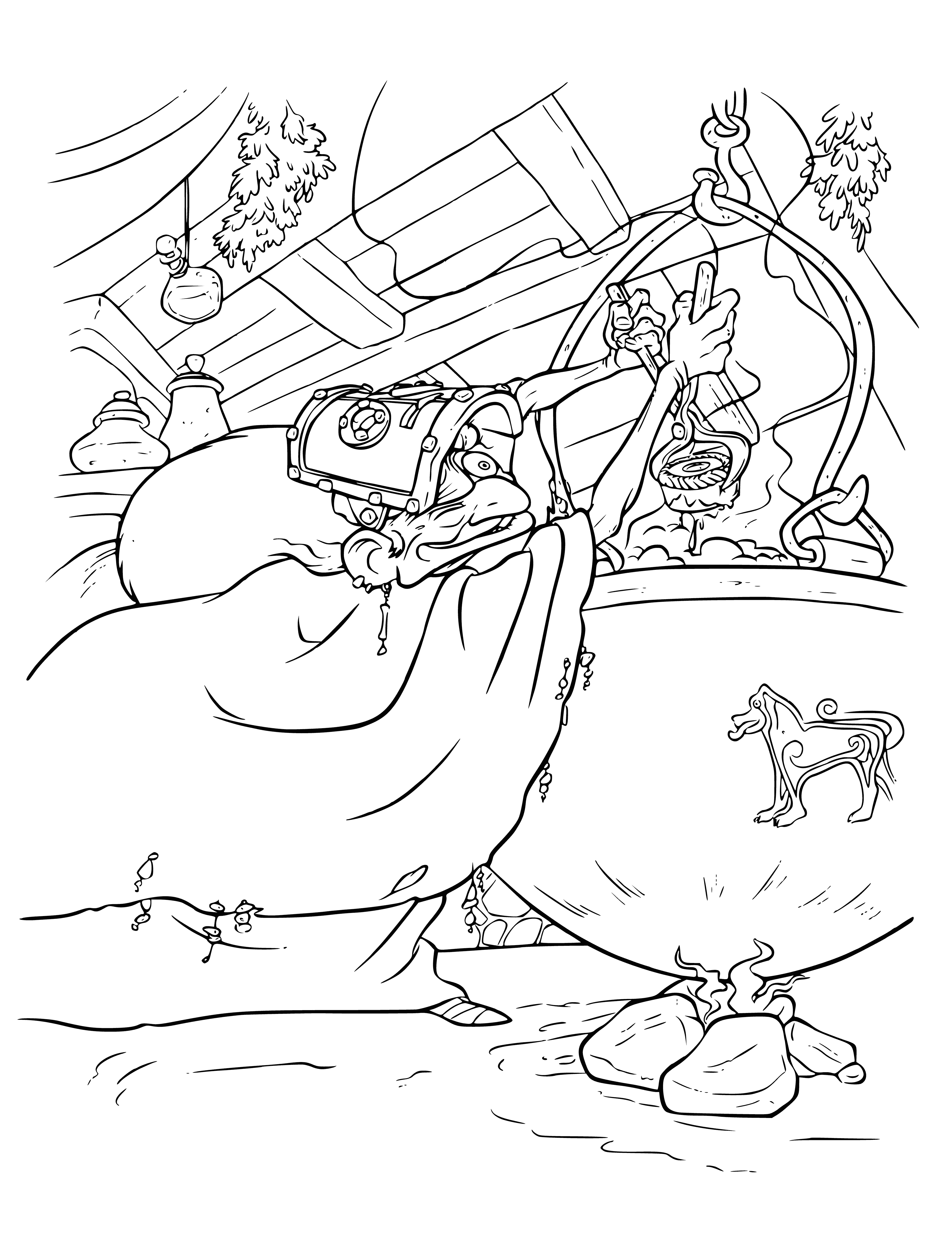 The witch prepares a magic broth coloring page