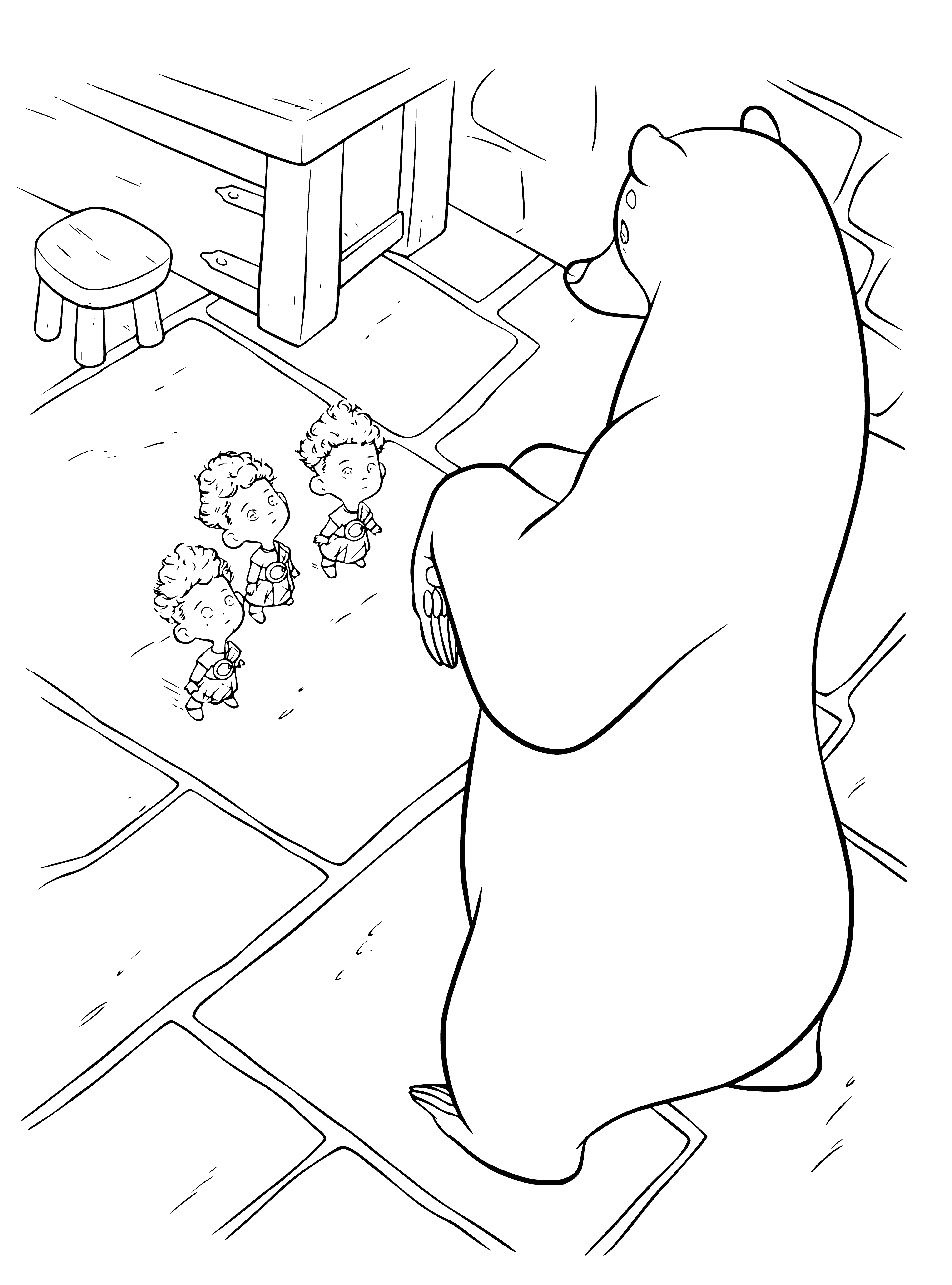 The she-bear meets three boys coloring page