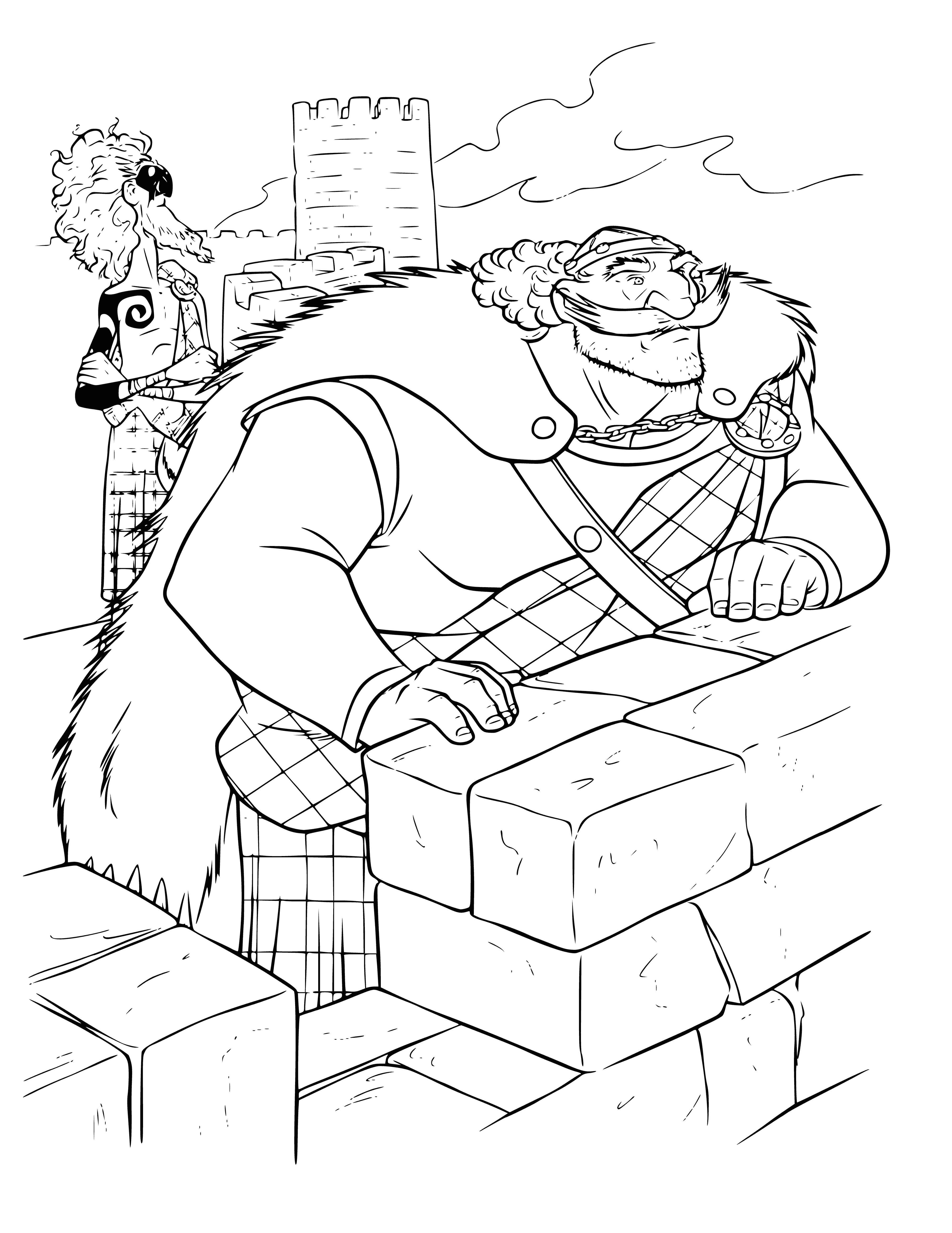 coloring page: King stands atop castle wall, bravely surveying his land. #BraveKing #outlook