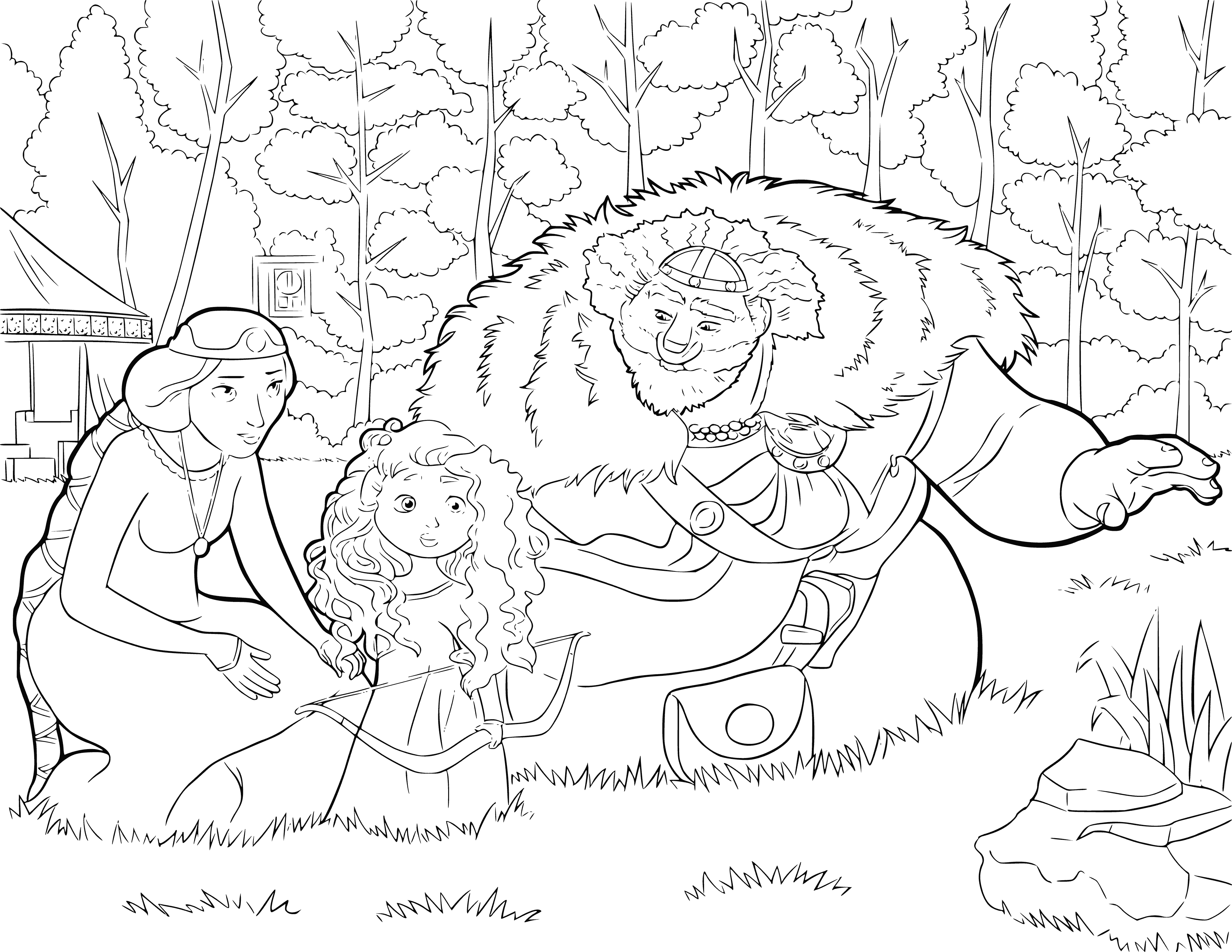 Merida with her father and matter coloring page