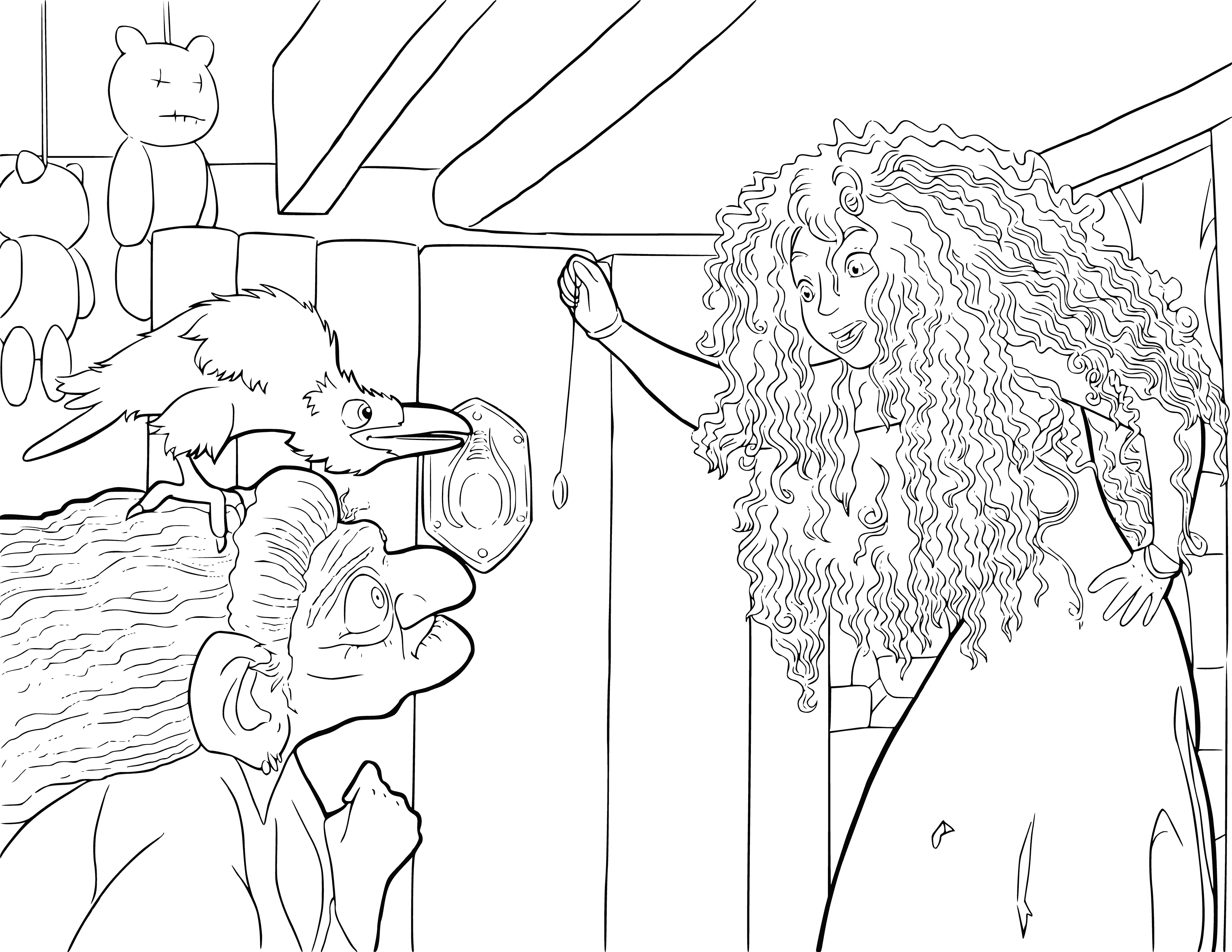 Merida in the witch's hut coloring page