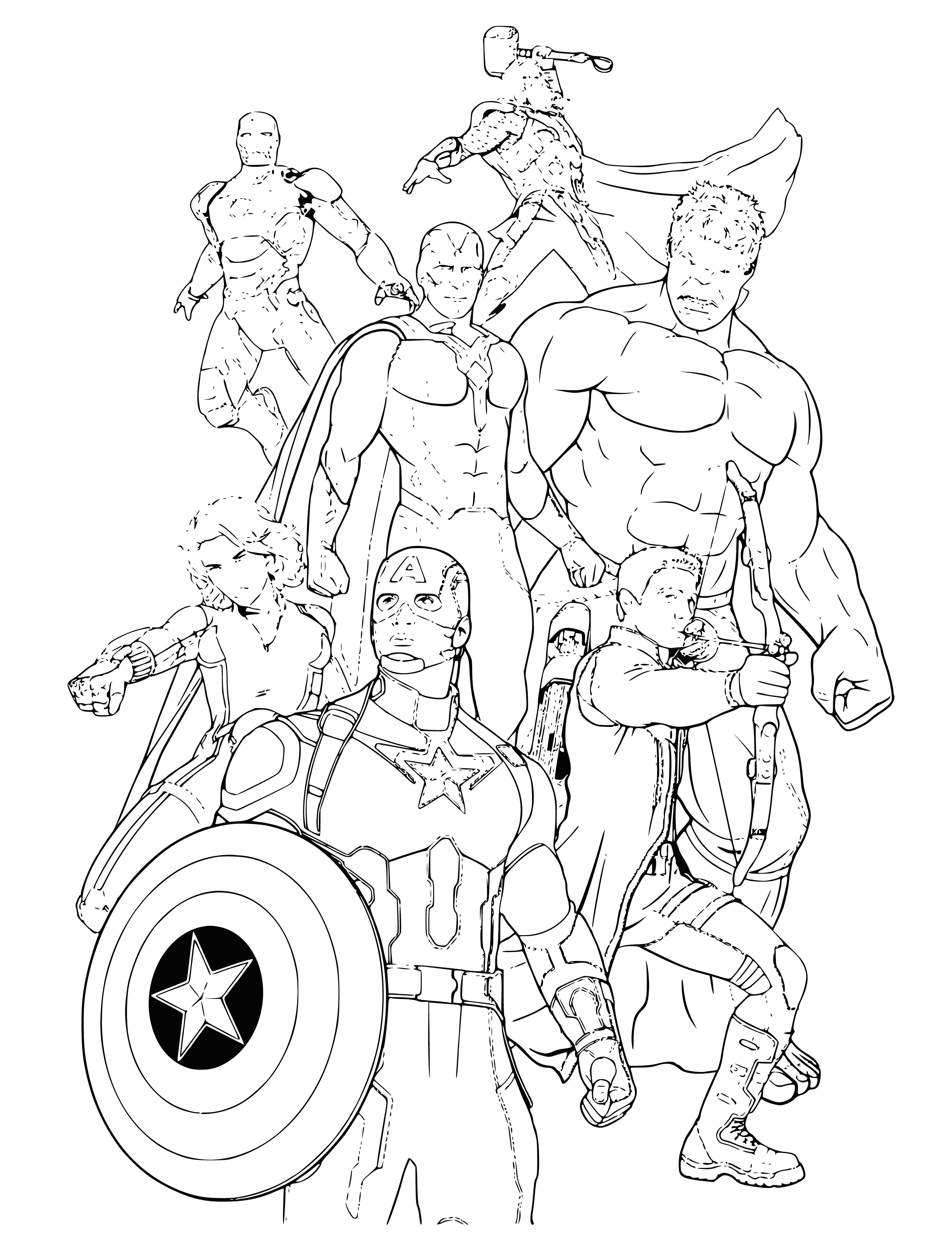 coloring page: The Avengers are a team of superheroes that come together to protect the world from threats too big for any one hero to handle.