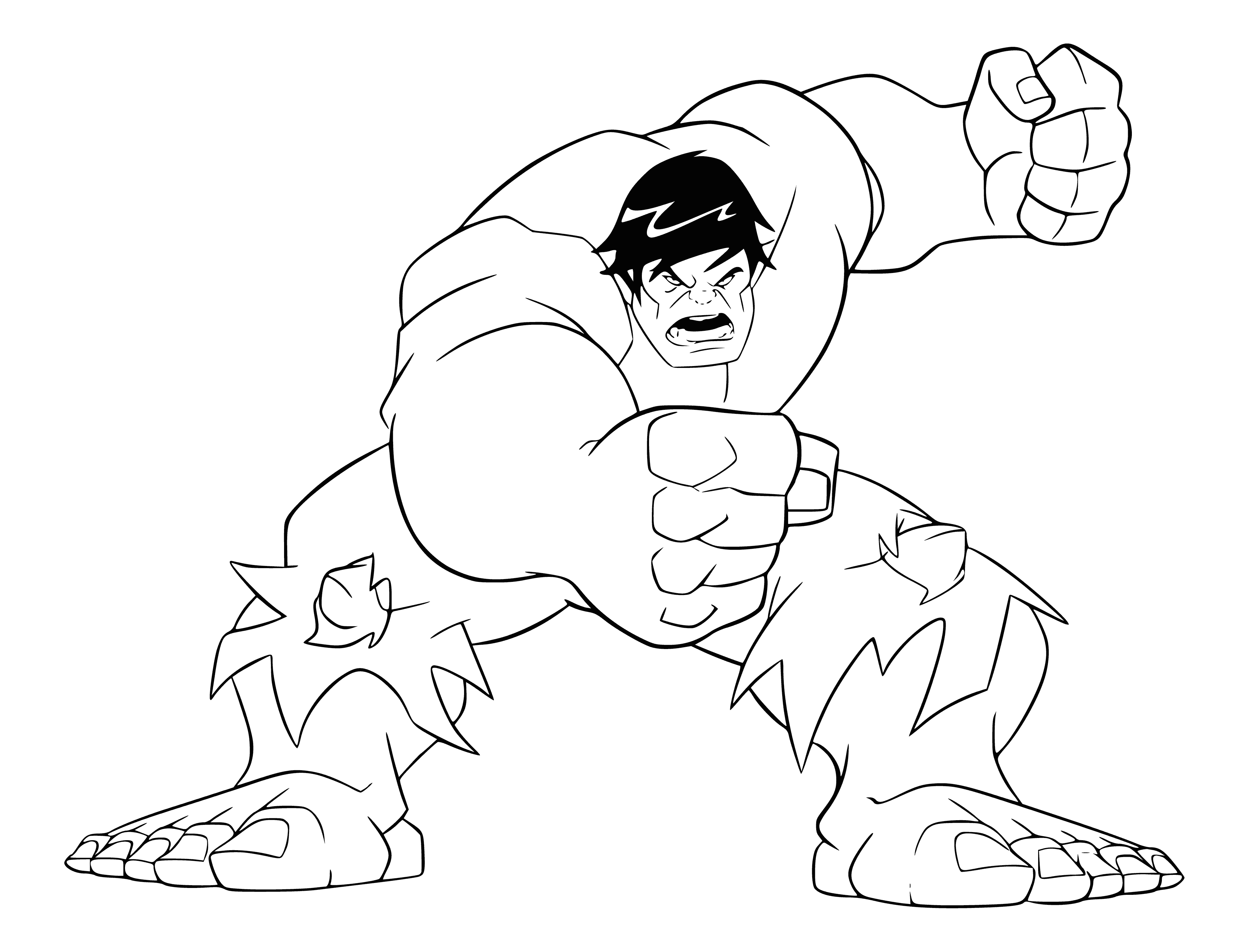 coloring page: The Avengers team rely on the Hulk to save the world, using his immense strength to defeat enemies and protect the planet.