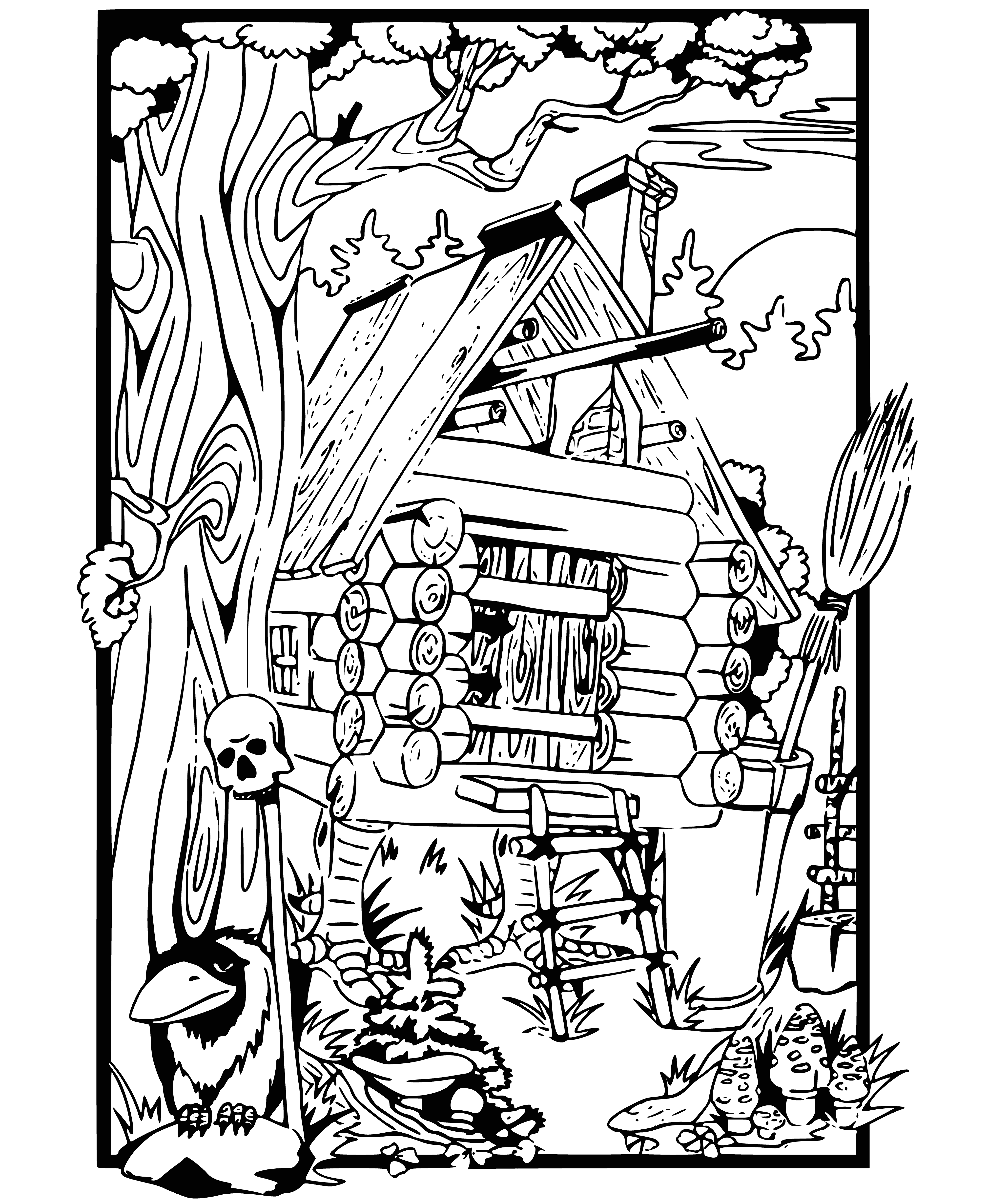 A hut on chicken legs coloring page