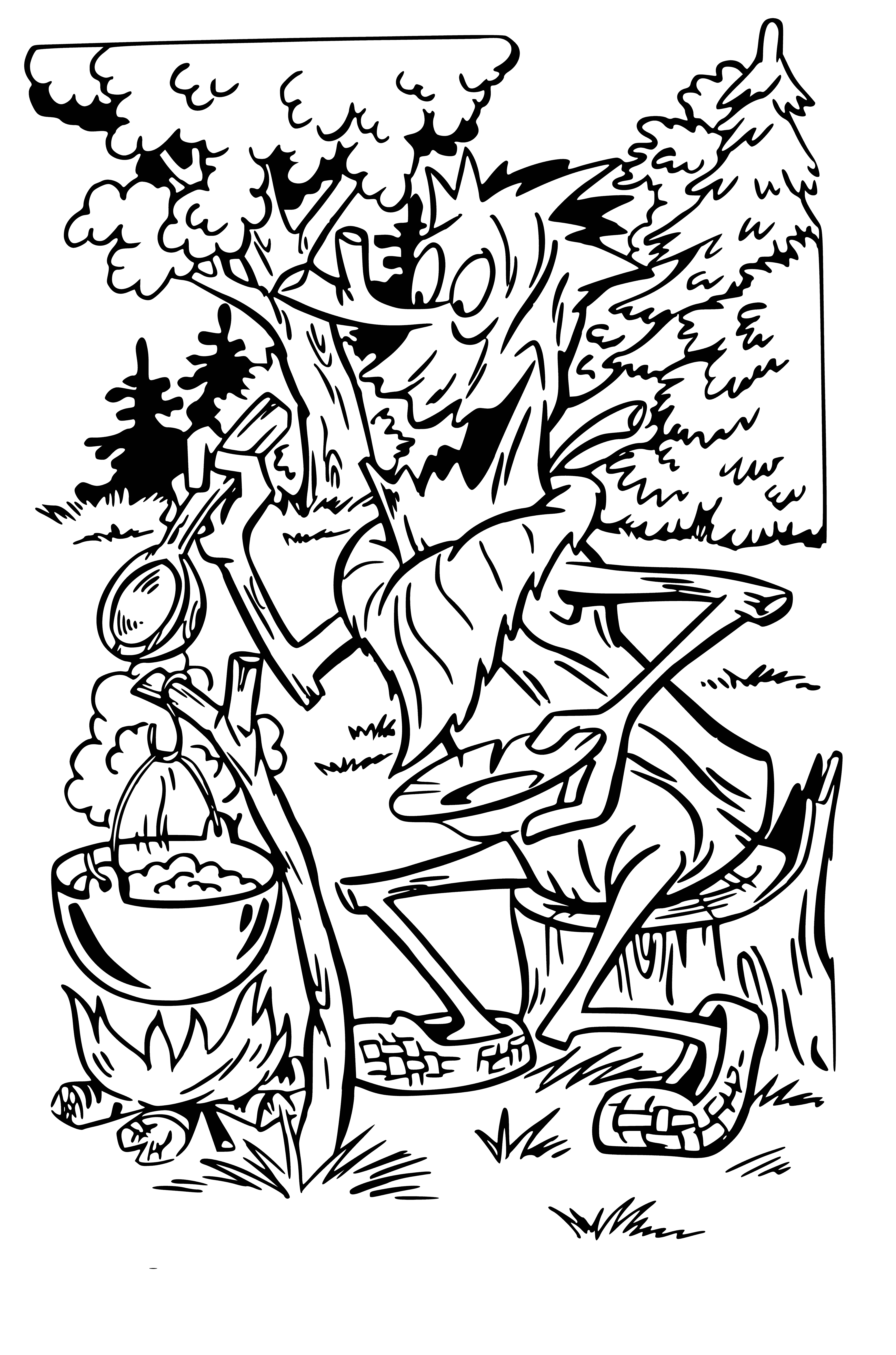 coloring page: Folklore warns of a small, dangerous goblin living in the forest; it's seen as a threat to children in a Russian folk tale featured in a coloring page.