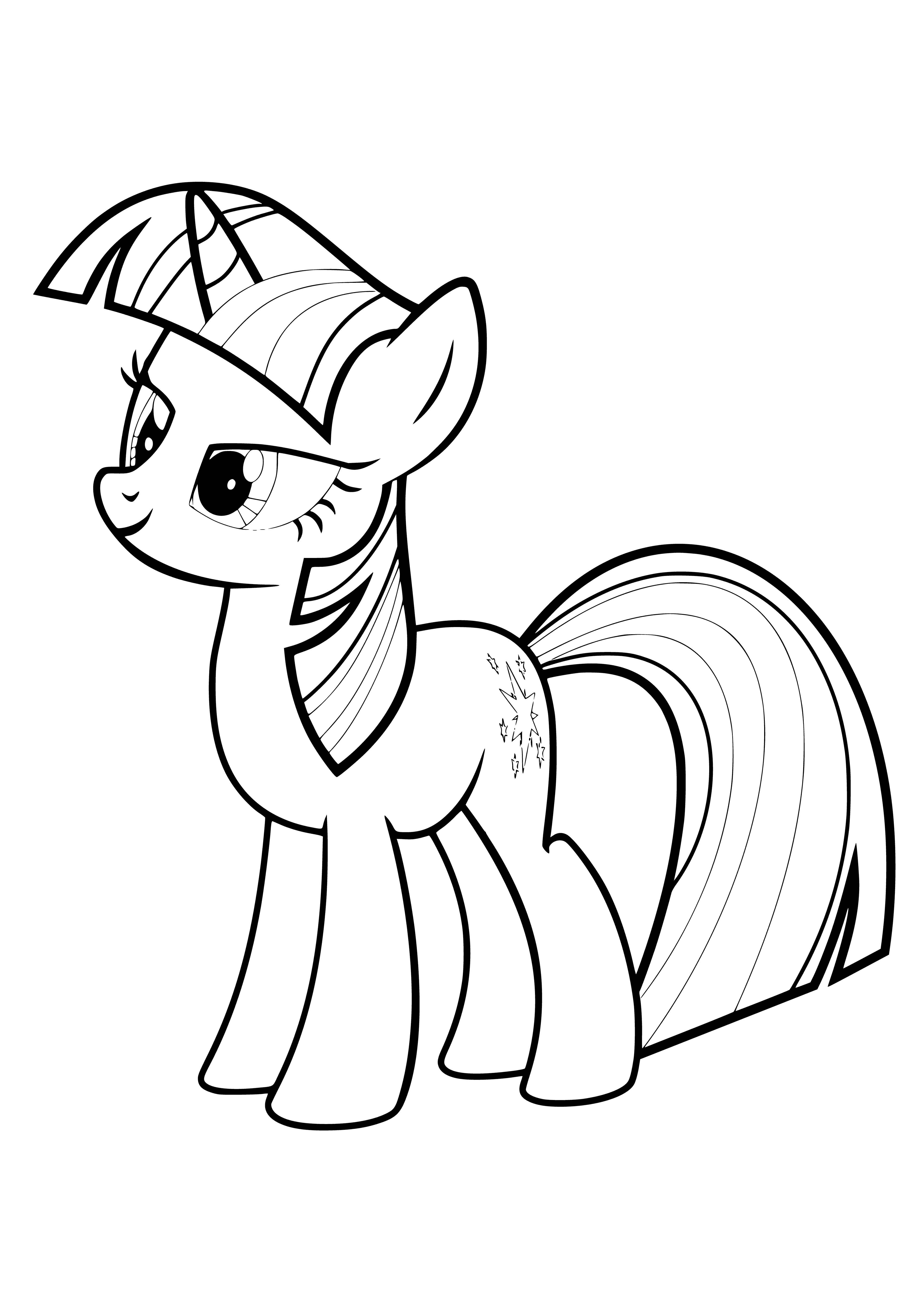 coloring page: Twilight Sparkle is a purple pony with a pink mane/tail & a star cutie mark. She is a gifted magic student & Element of Magic. #MyLittlePony