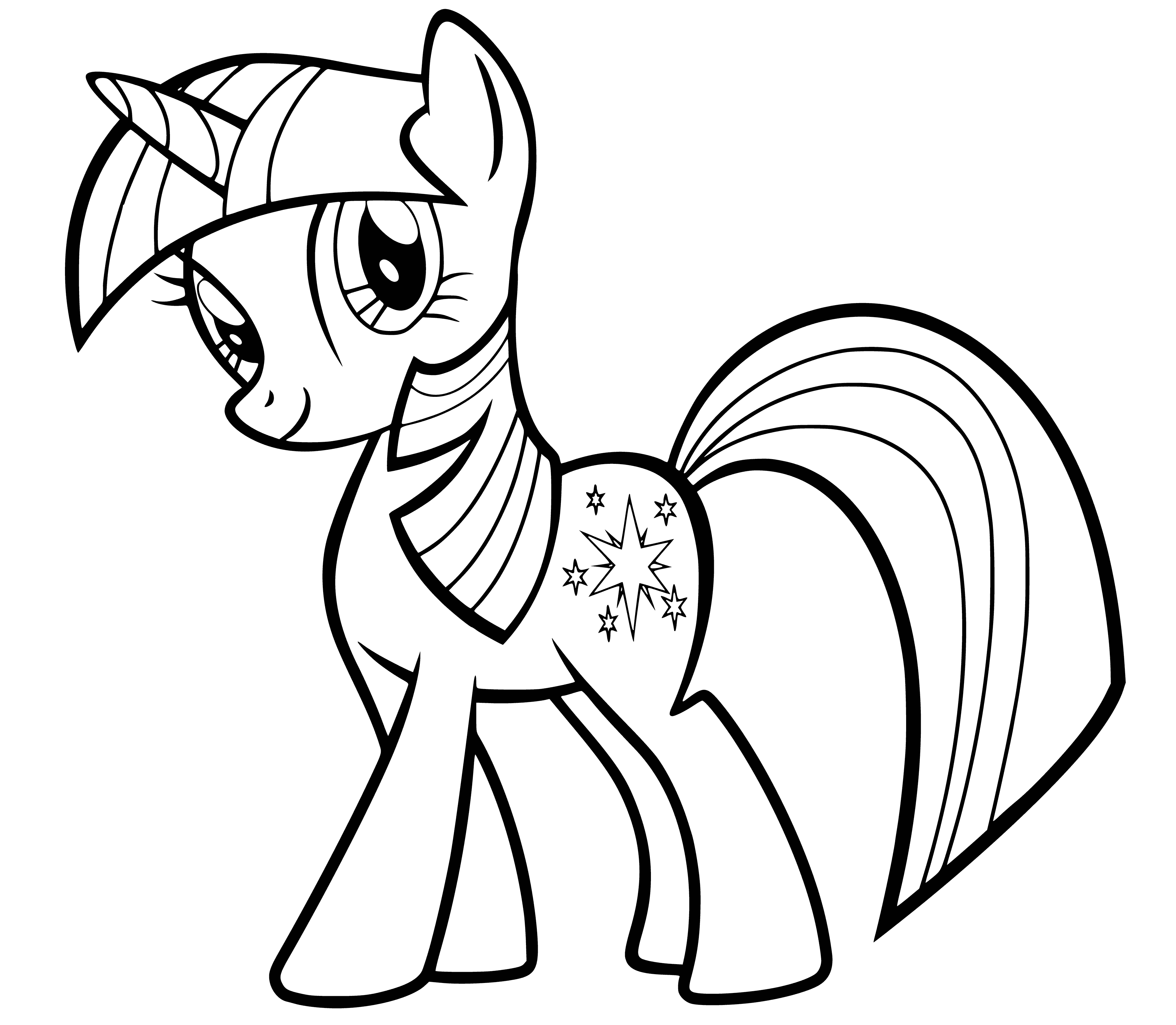 coloring page: Twilight Sparkle is an alicorn princess who leads the Mane Six, founding the School of Friendship to represent the element of magic.