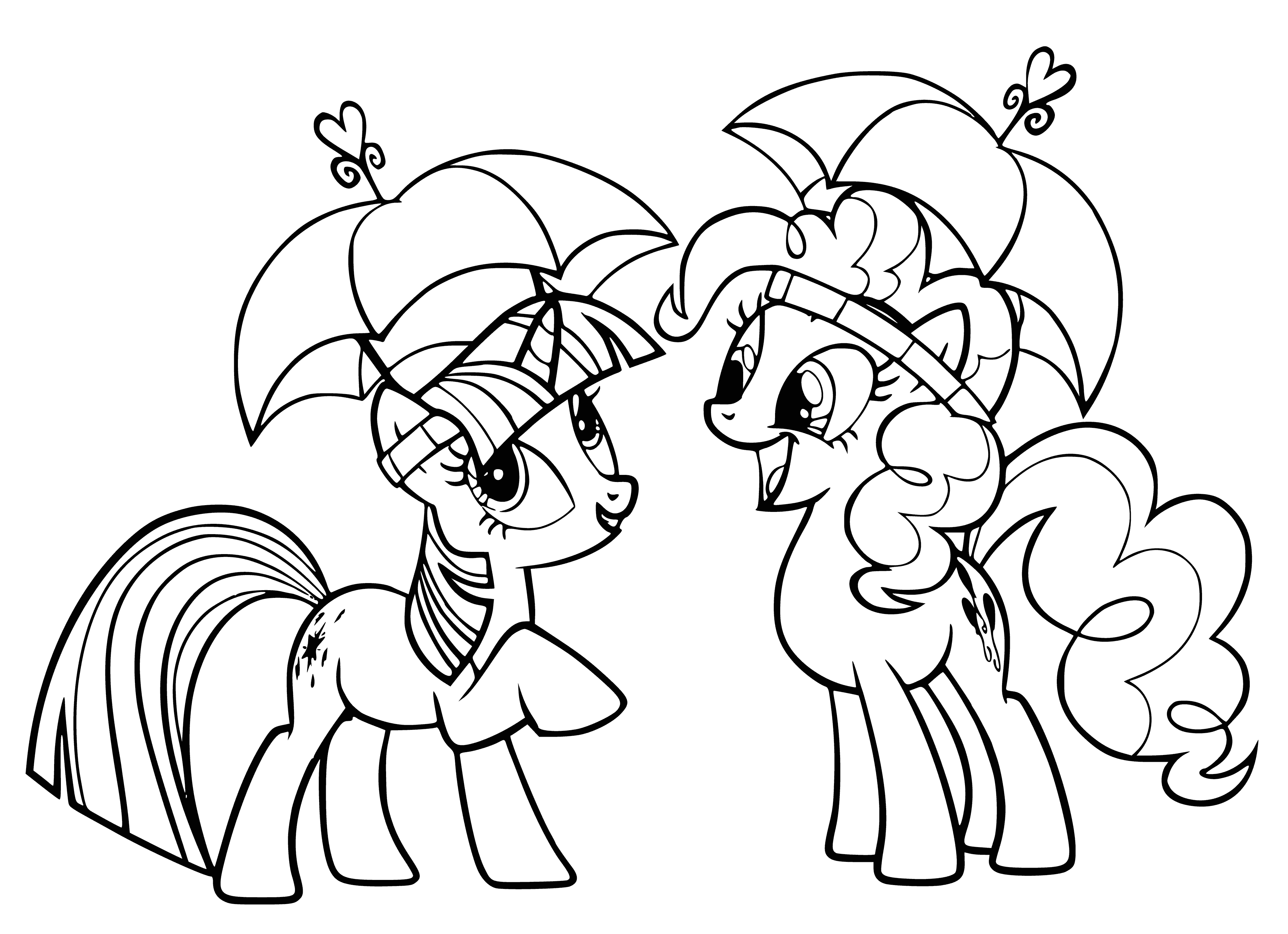 coloring page: Twilight Sparkle is a purple unicorn w/ pink mane & saddle next to a blue-maned pink pony. #MyLittlePony