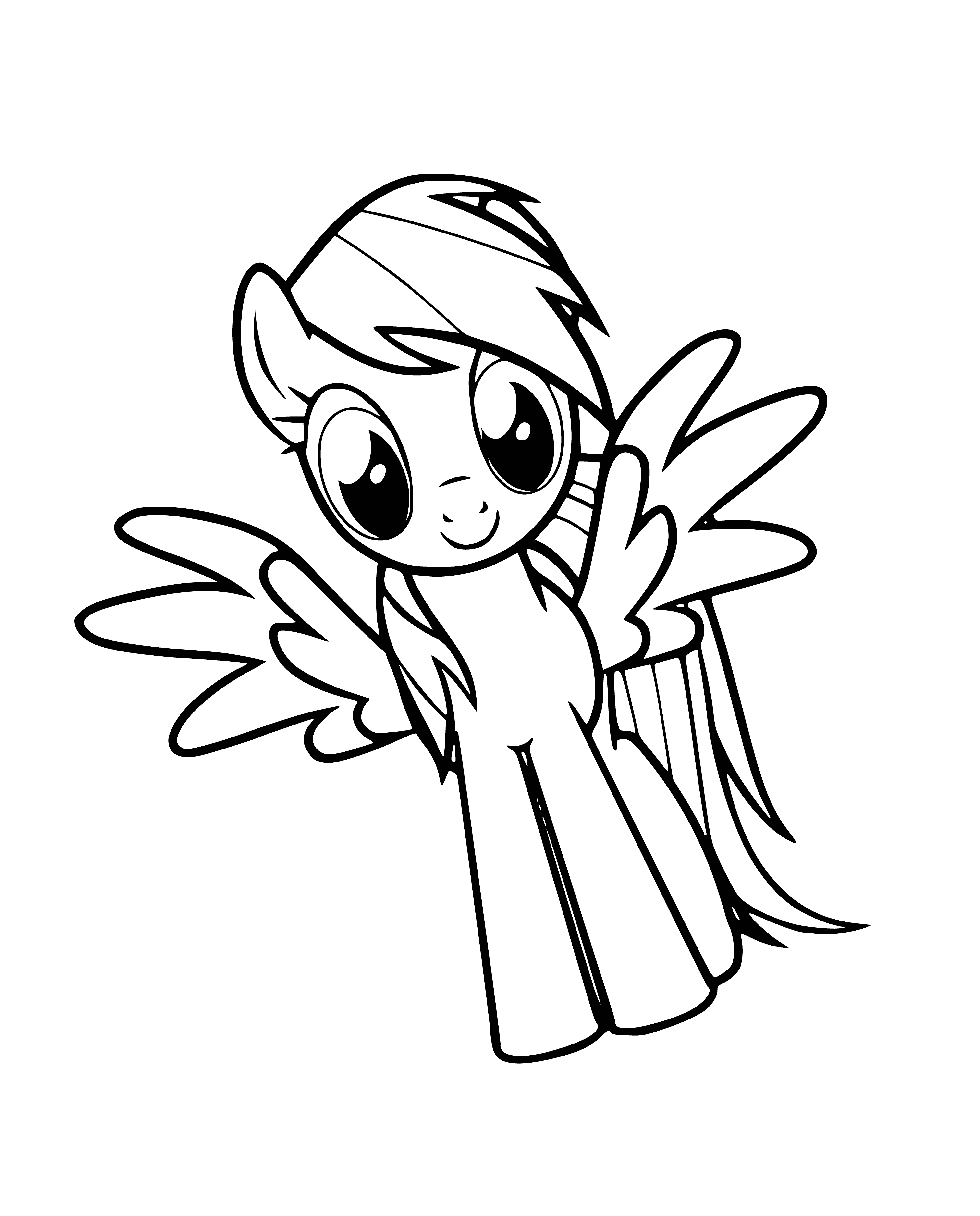 coloring page: Rainbow Dash is a brave, loyal Pegasus in MLP:FIM who loves flying and stands by her friends in Ponyville.