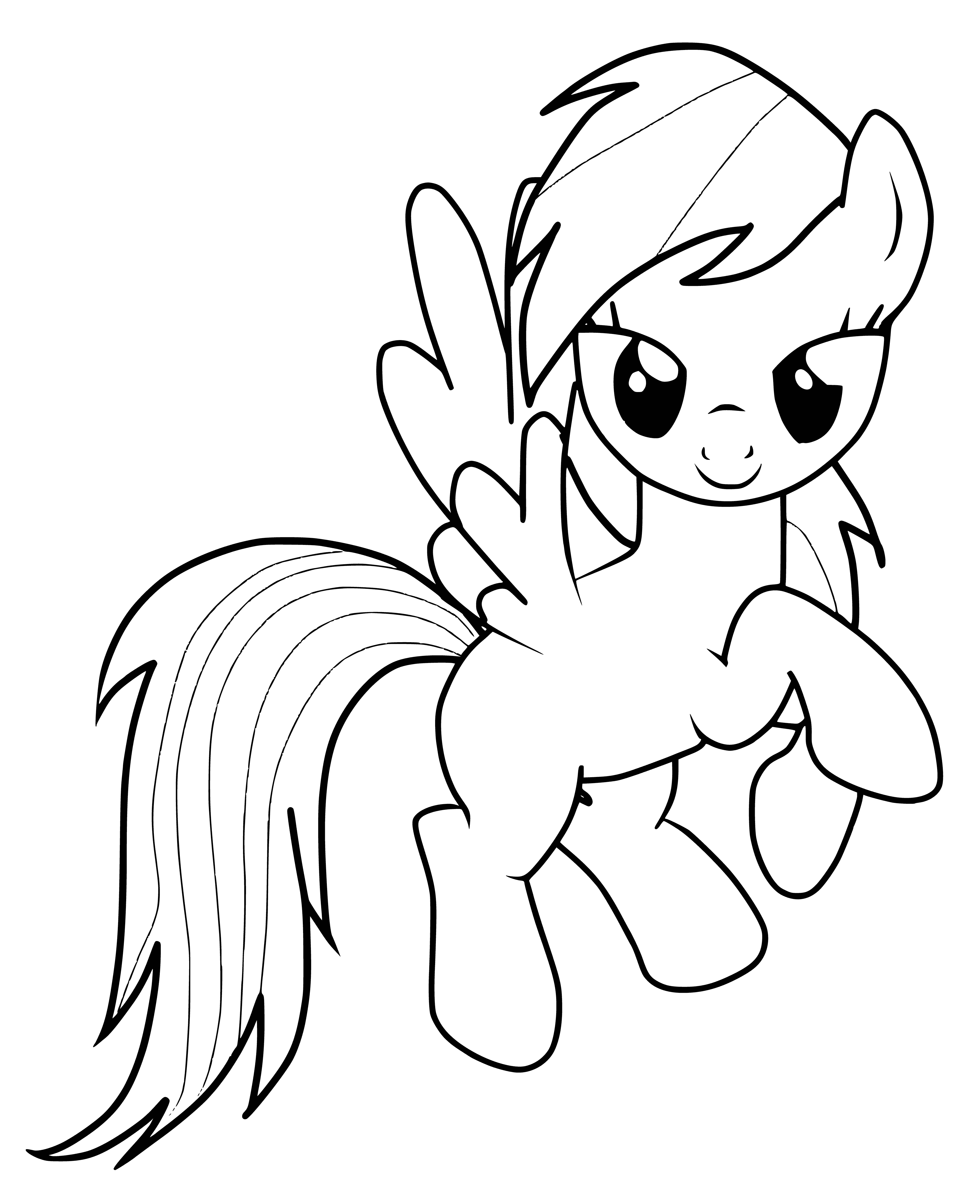 coloring page: Rainbow Dash is brave, loyal & determined in MLP: Friendship is Magic. She's a loyal friend to her fellow ponies & has a rainbow lightning bolt cutie mark.