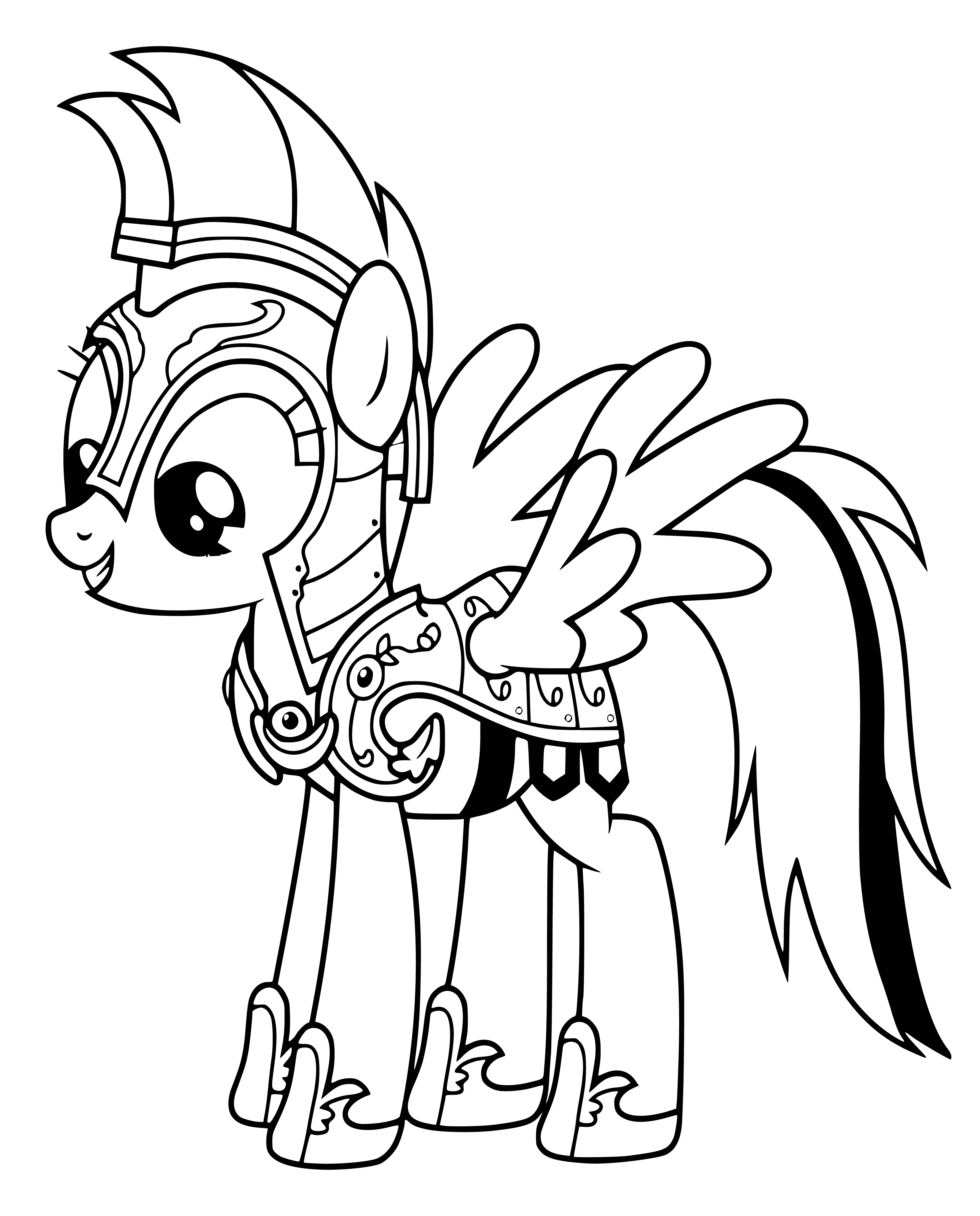 coloring page: A blue pony with rainbow hair and tail stands on its hind legs, adorned with a pink bow on its left ear. #PonyLove