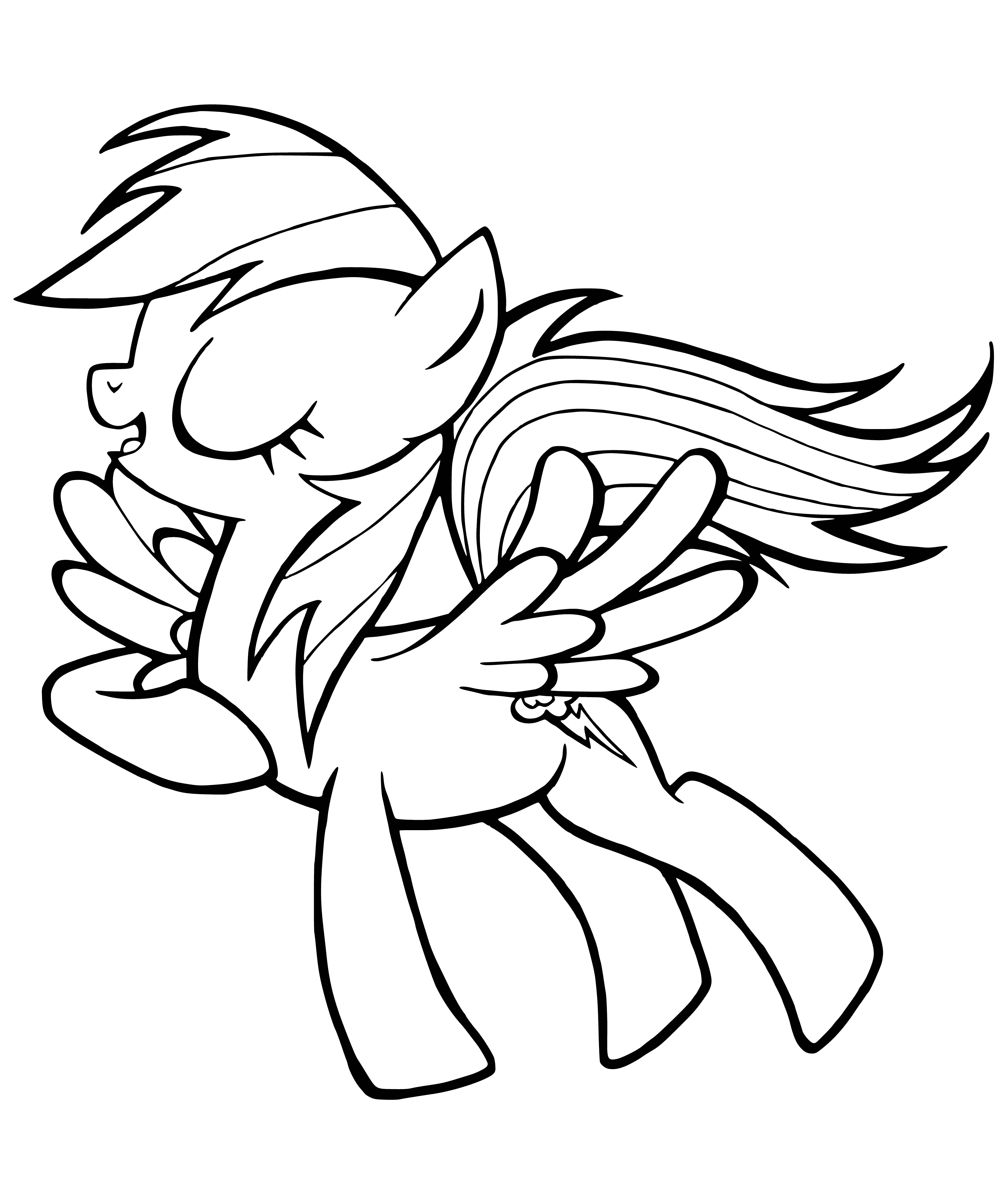 coloring page: Rainbow Dash is a blue pony with a rainbow hairstyle & cutie mark. Member of the elite flying ponies Wonderbolts.