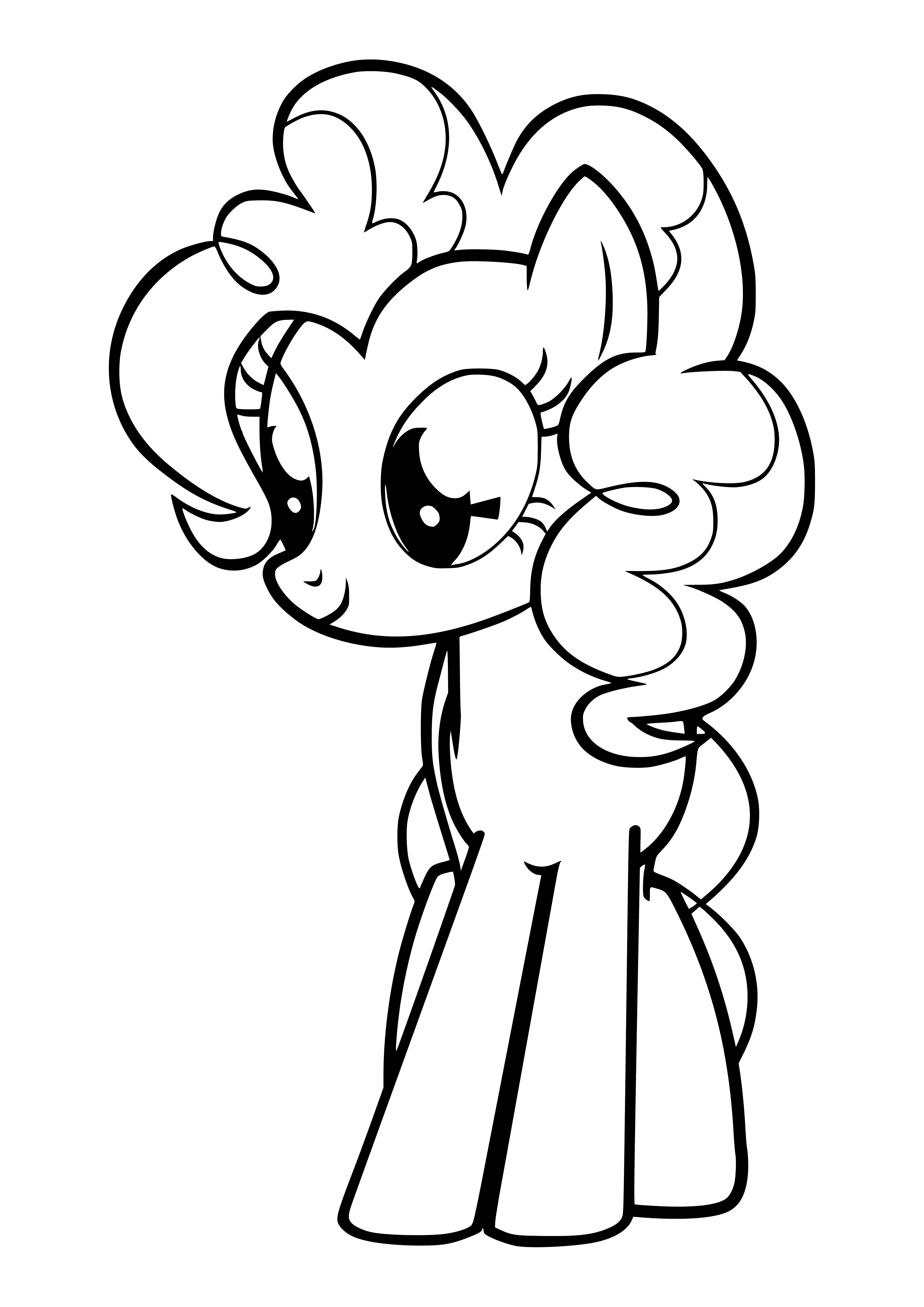 coloring page: Pony Pinky Pie has light pink fur, a yellow mane/tail and 3 pink balloon cutie mark.