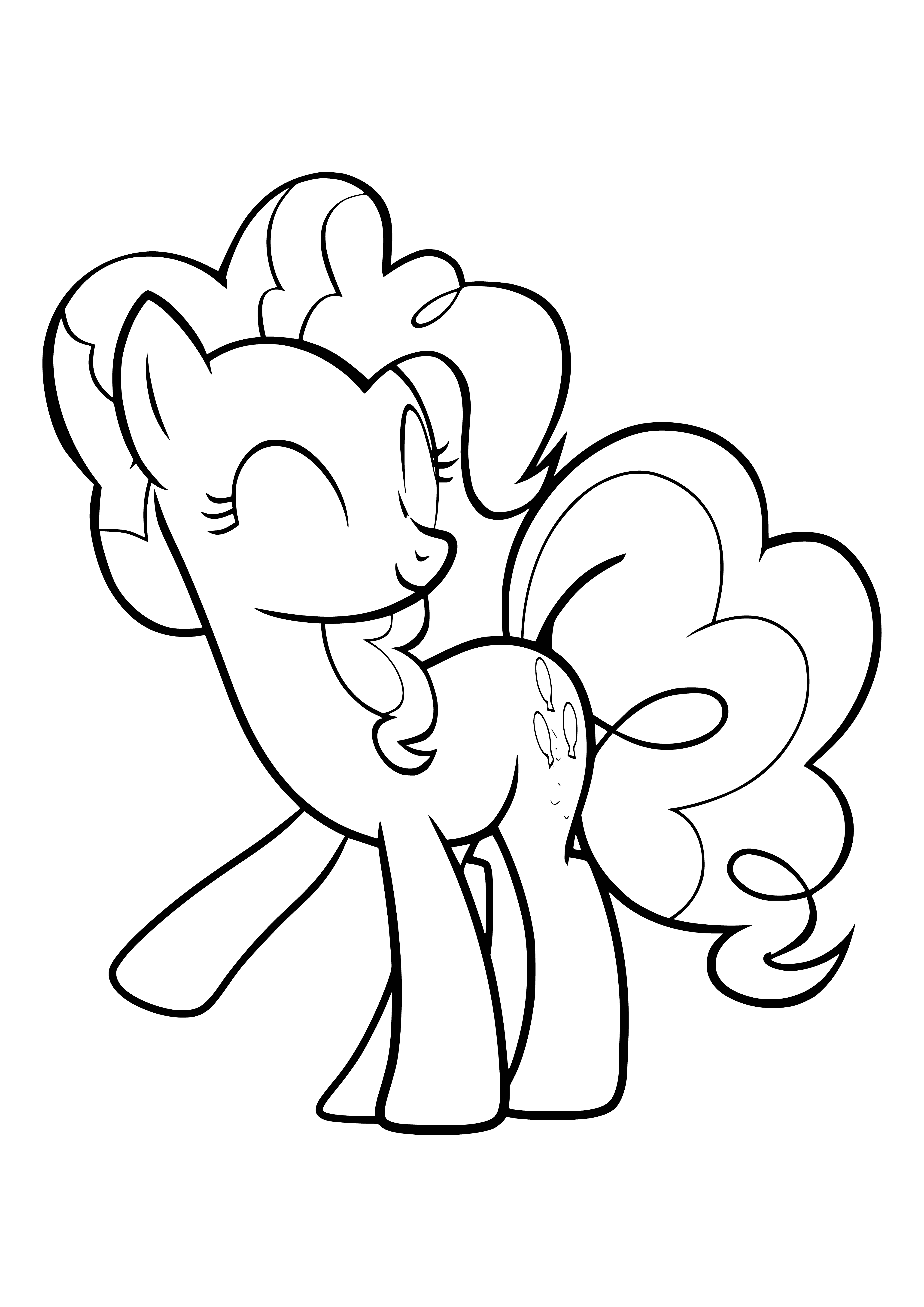 coloring page: Pinkie Pie is a bubbly pink pony w/ a pink curls & balloons cutie mark. Always ready for a good time!