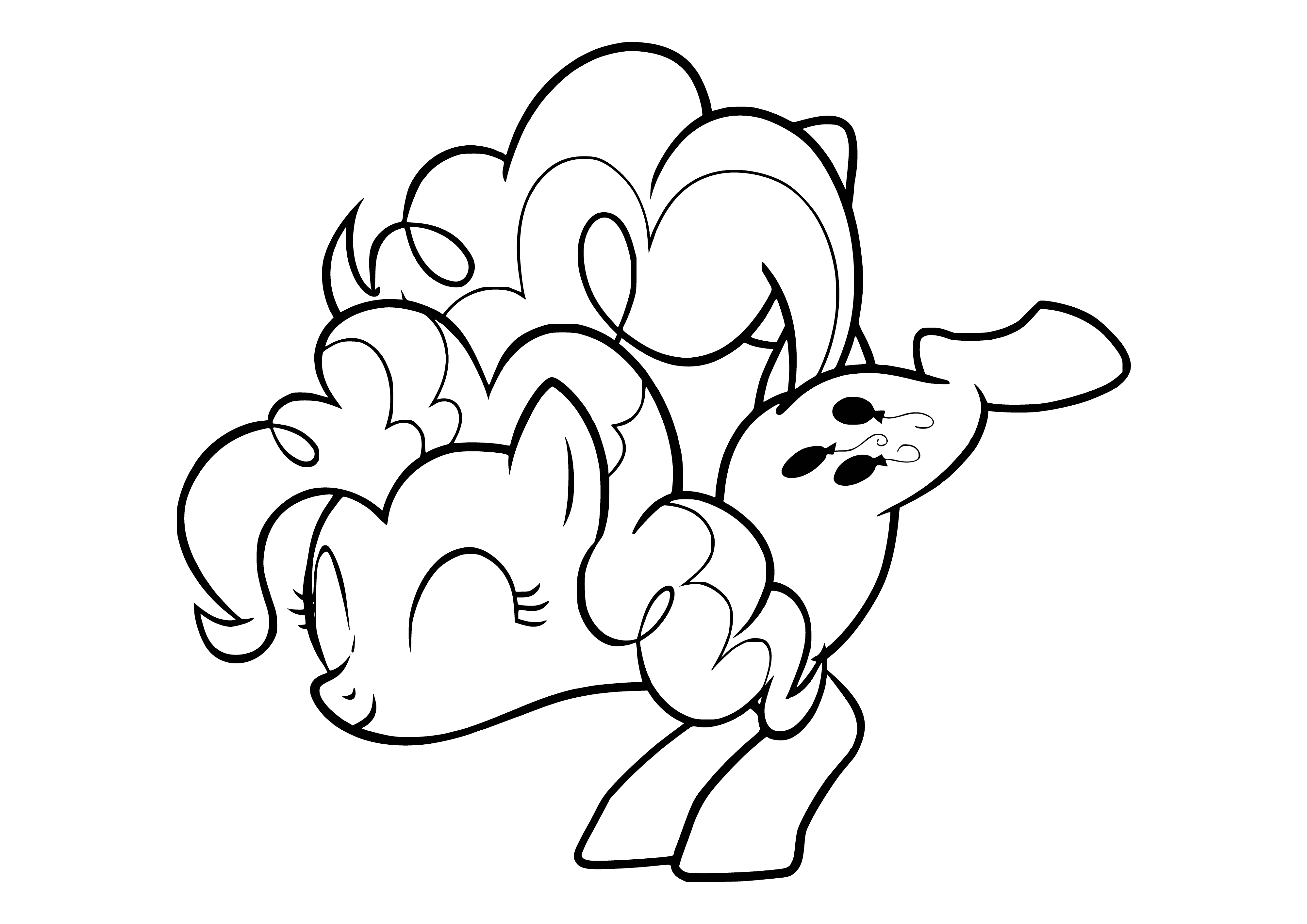 The pink pony Pinkie Pie is always cheerful and has a long mane and tail.