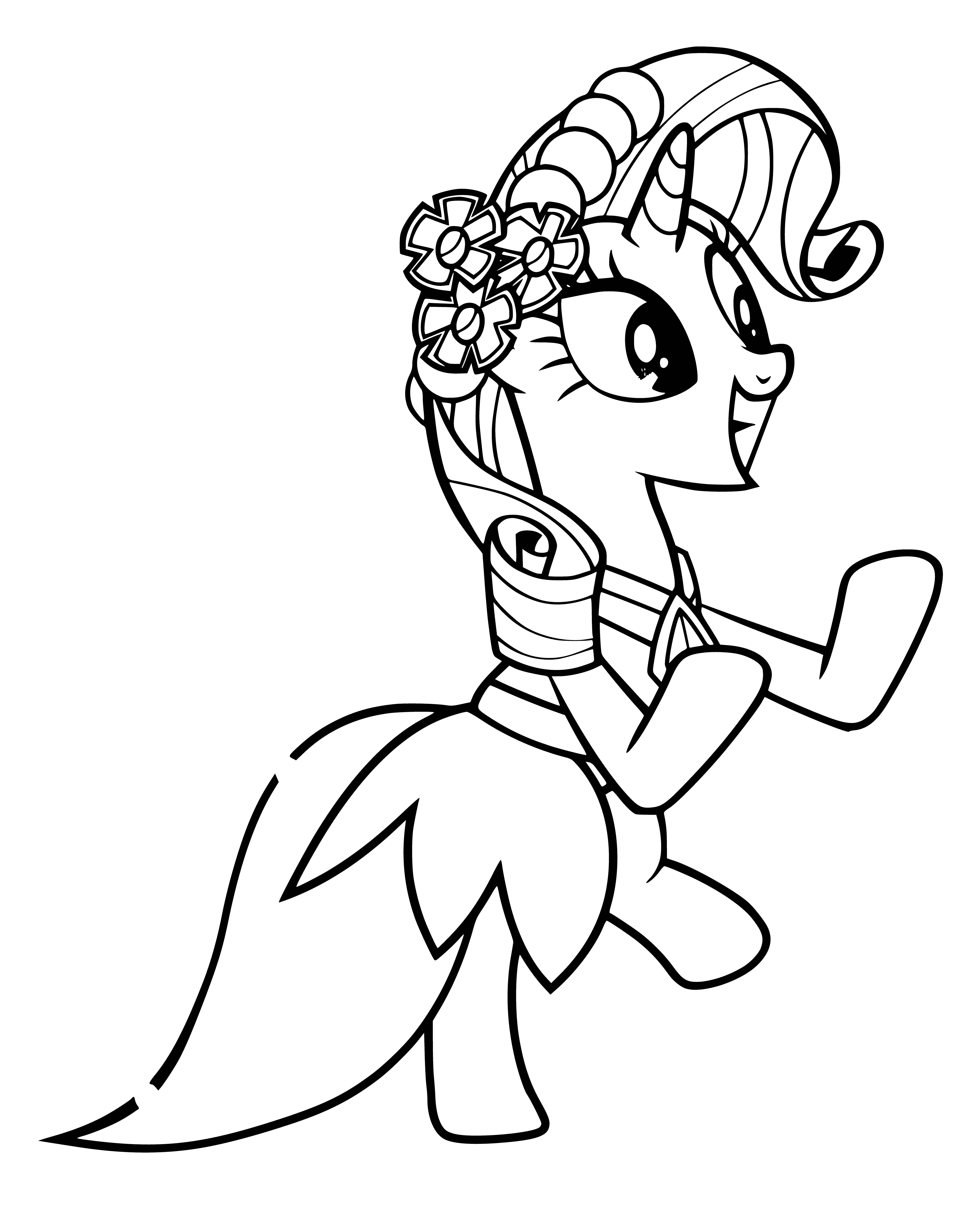 coloring page: Rarity is surprised, wearing a tiara & necklace, light purple in her mane & tail with her hand to her chest and eyes wide. #MLPColoring