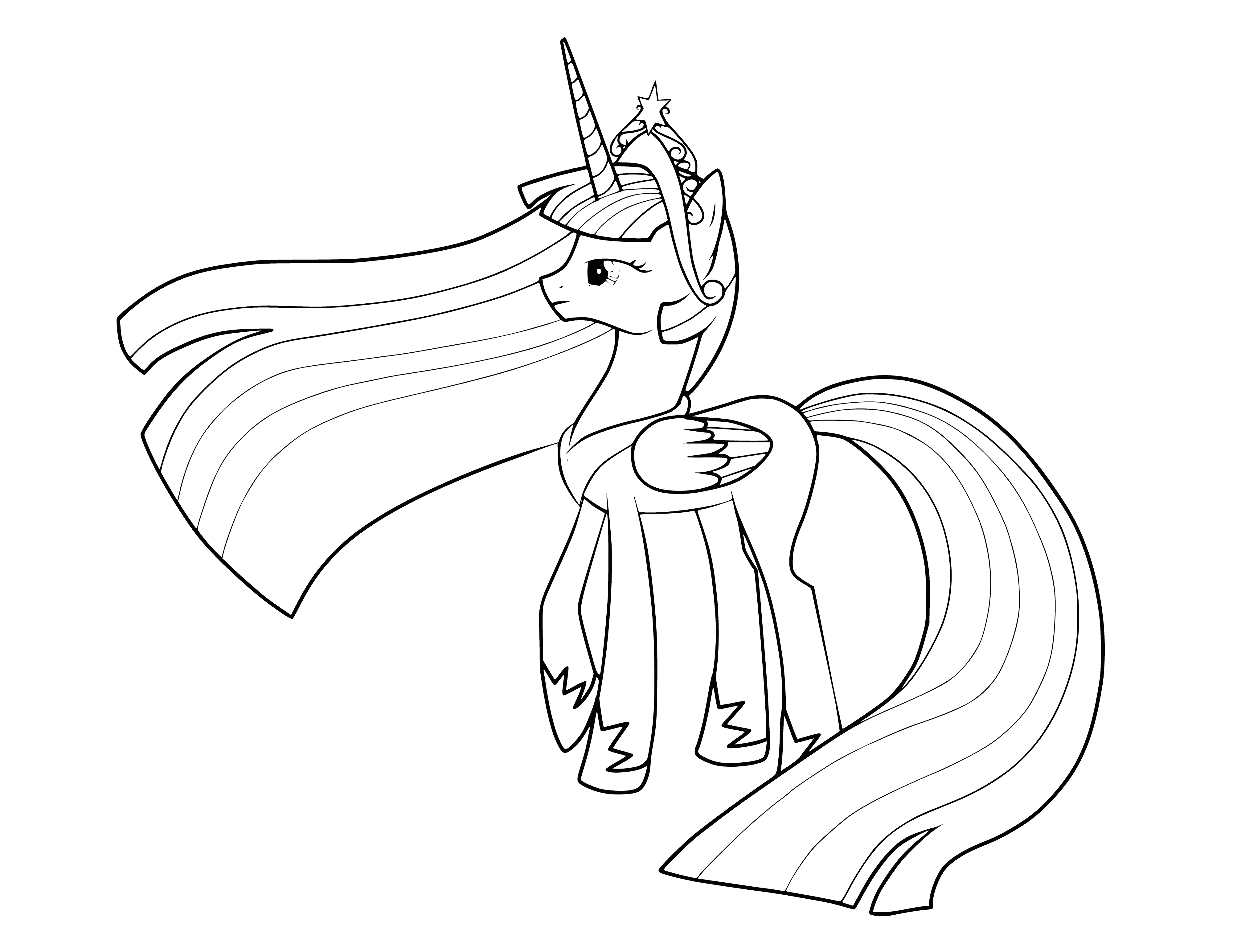 coloring page: Princess Celestia is a magical alicorn who raises the sun each day with her regal grace.