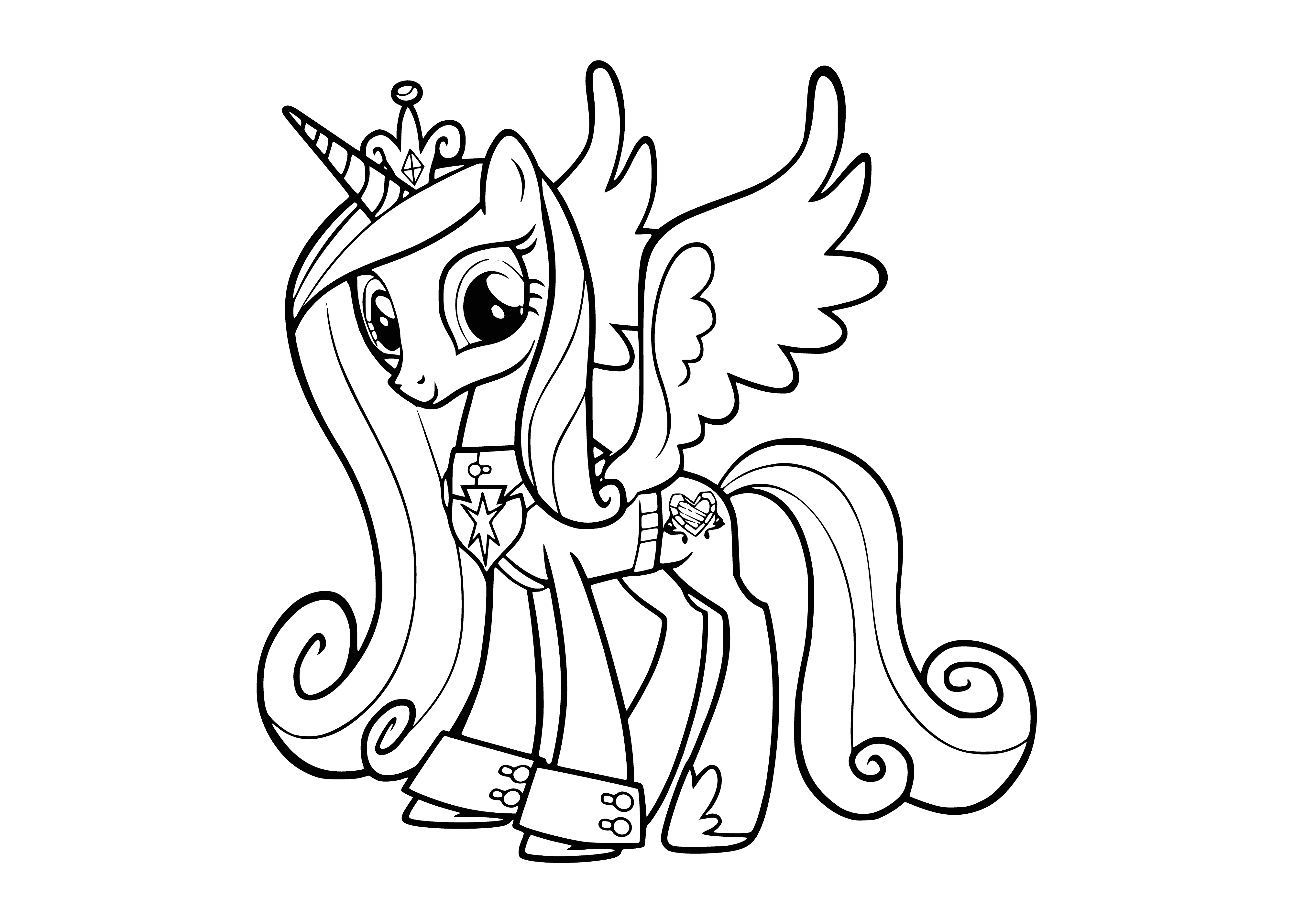 coloring page: A beautiful young woman with pink hair and dress stands in sunlight, looking content and happy. Tiara completes her look. #coloring