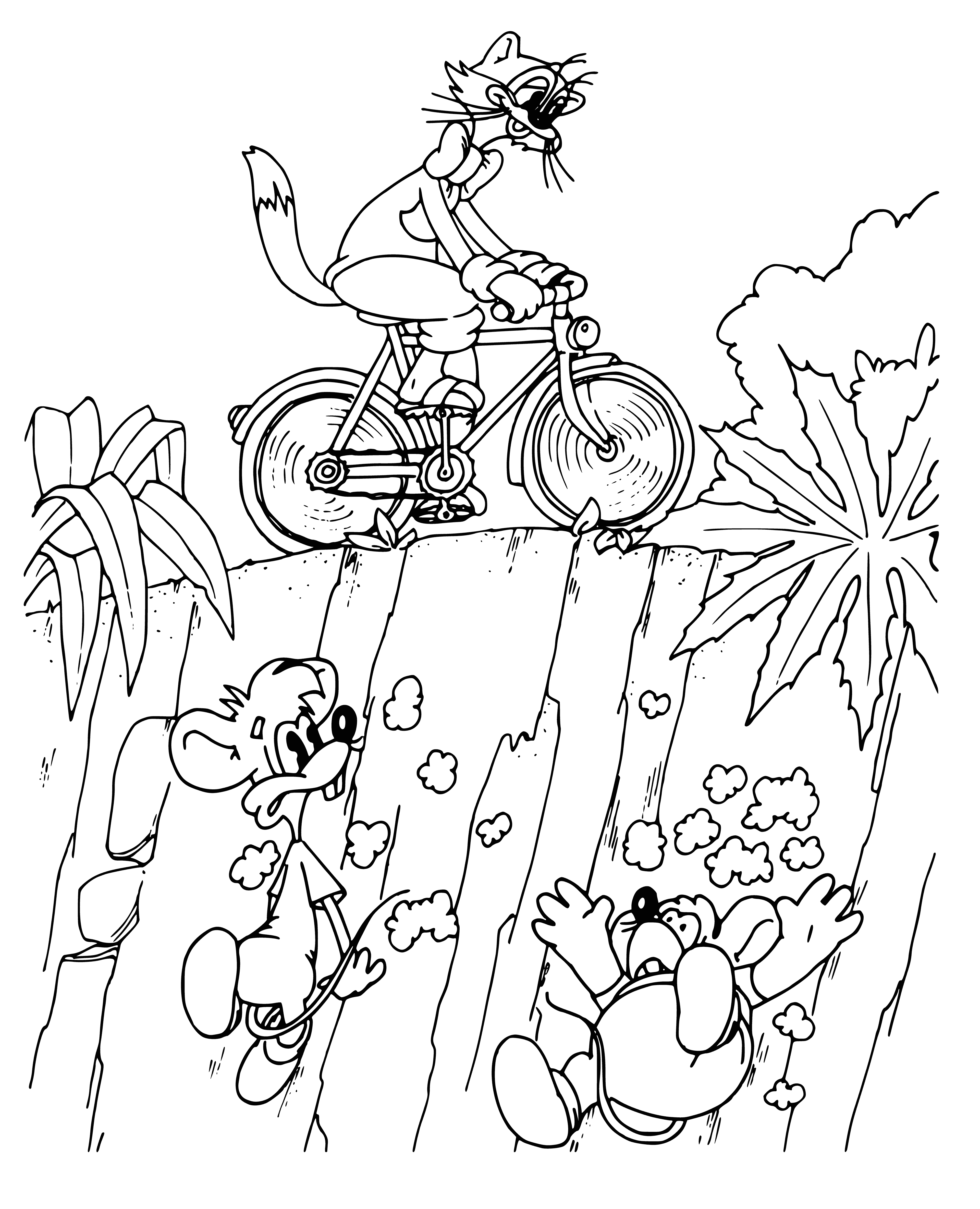 coloring page: Leopold the Cat is biking through the mountains with a map. Ready to explore and have an adventure! #catonthego