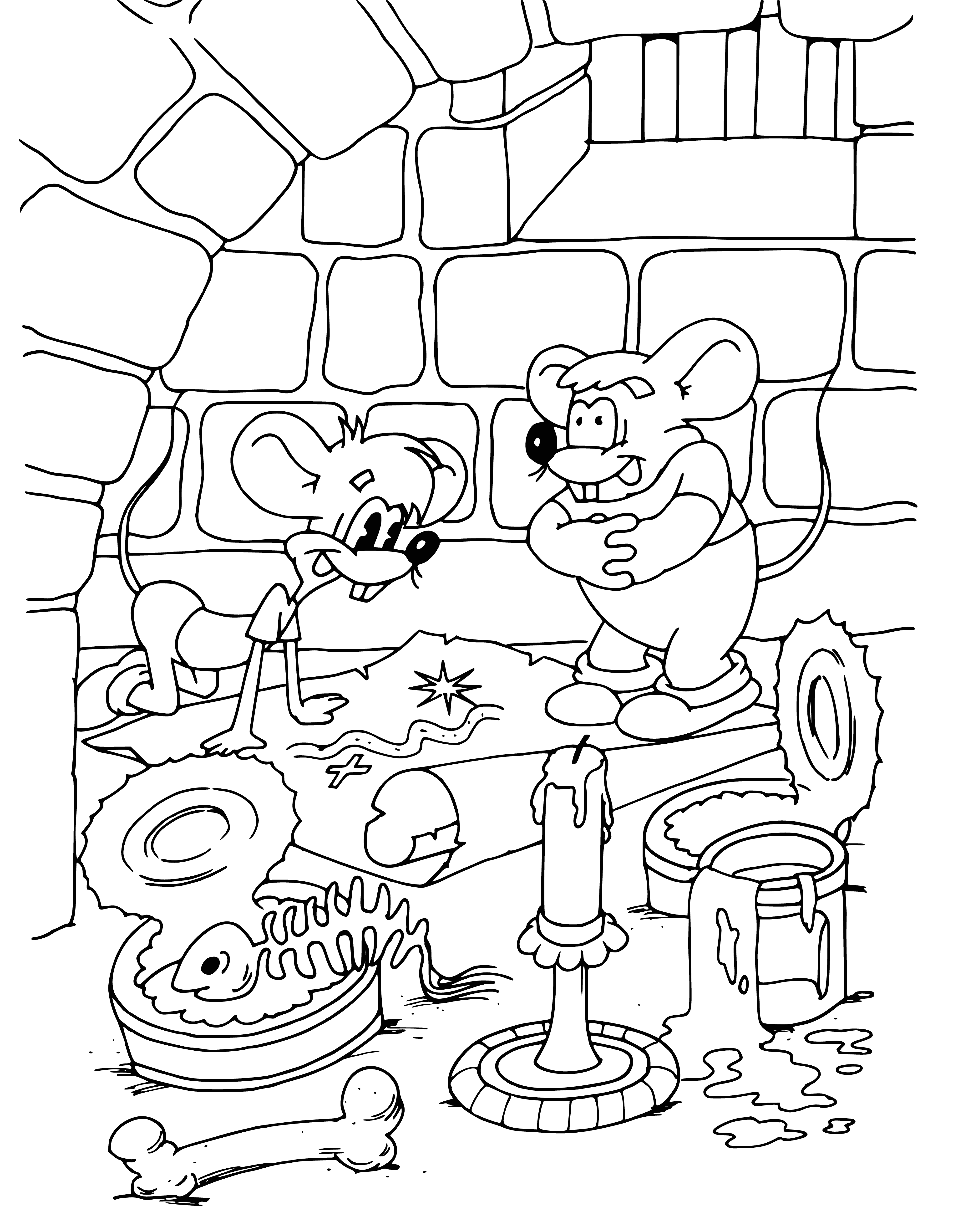 coloring page: Leopold follows a treasure map to find a key for a treasure chest.