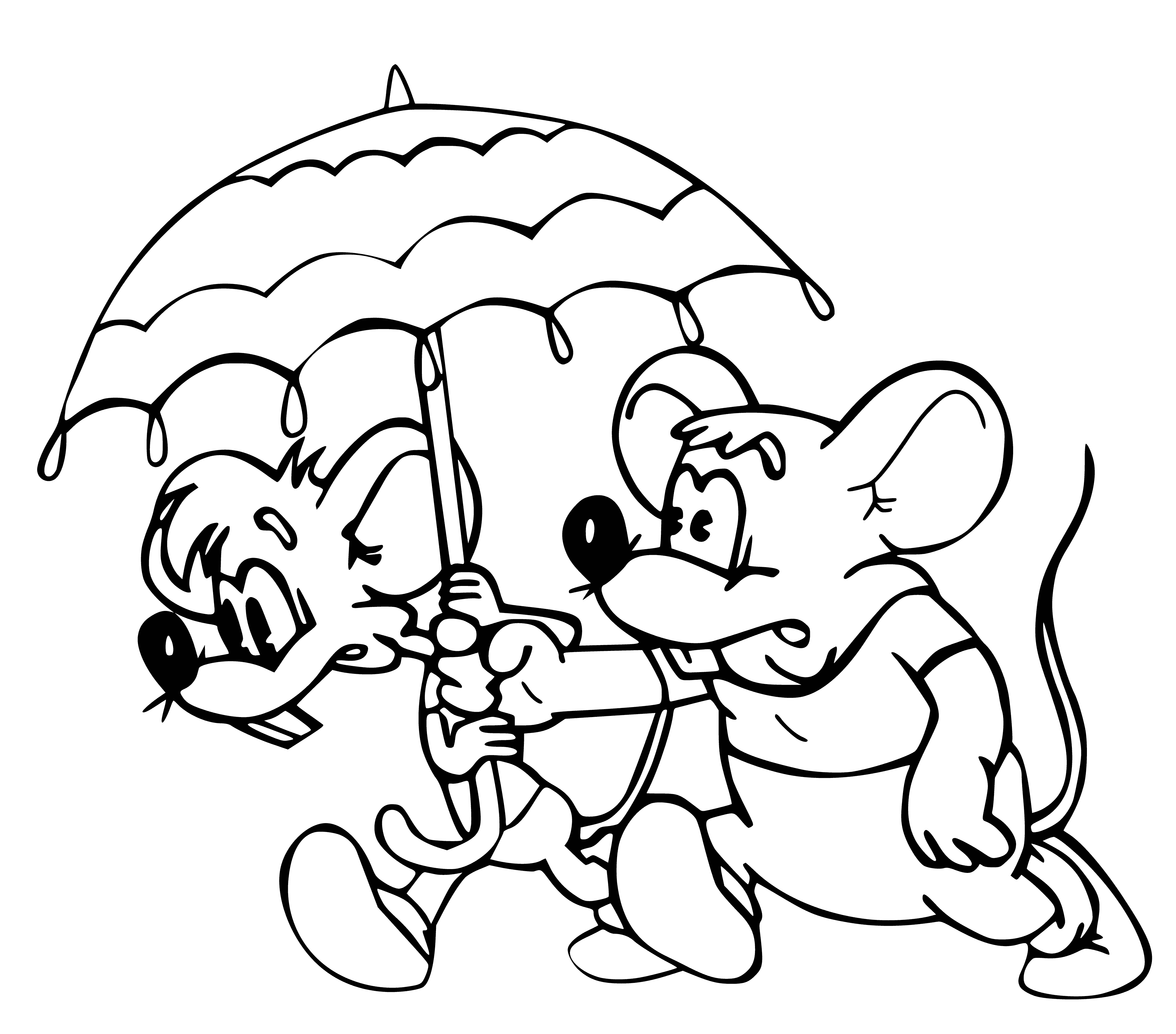 coloring page: Cat chases mouse in coloring page; mouse runs away.