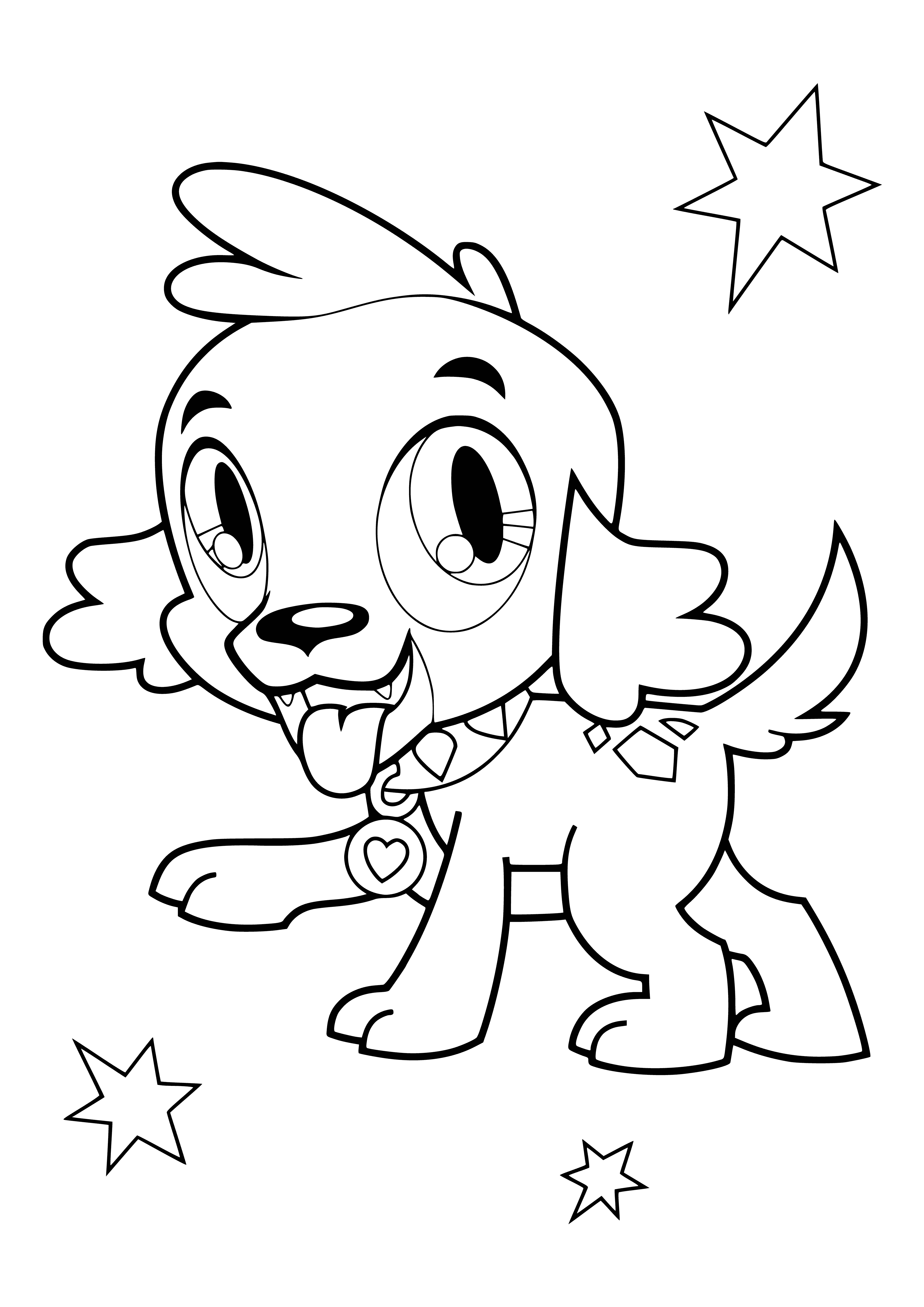 coloring page: The Equestria Girls stand in line with the smiling Spy the Dog in the front showing off his blue bandana.
