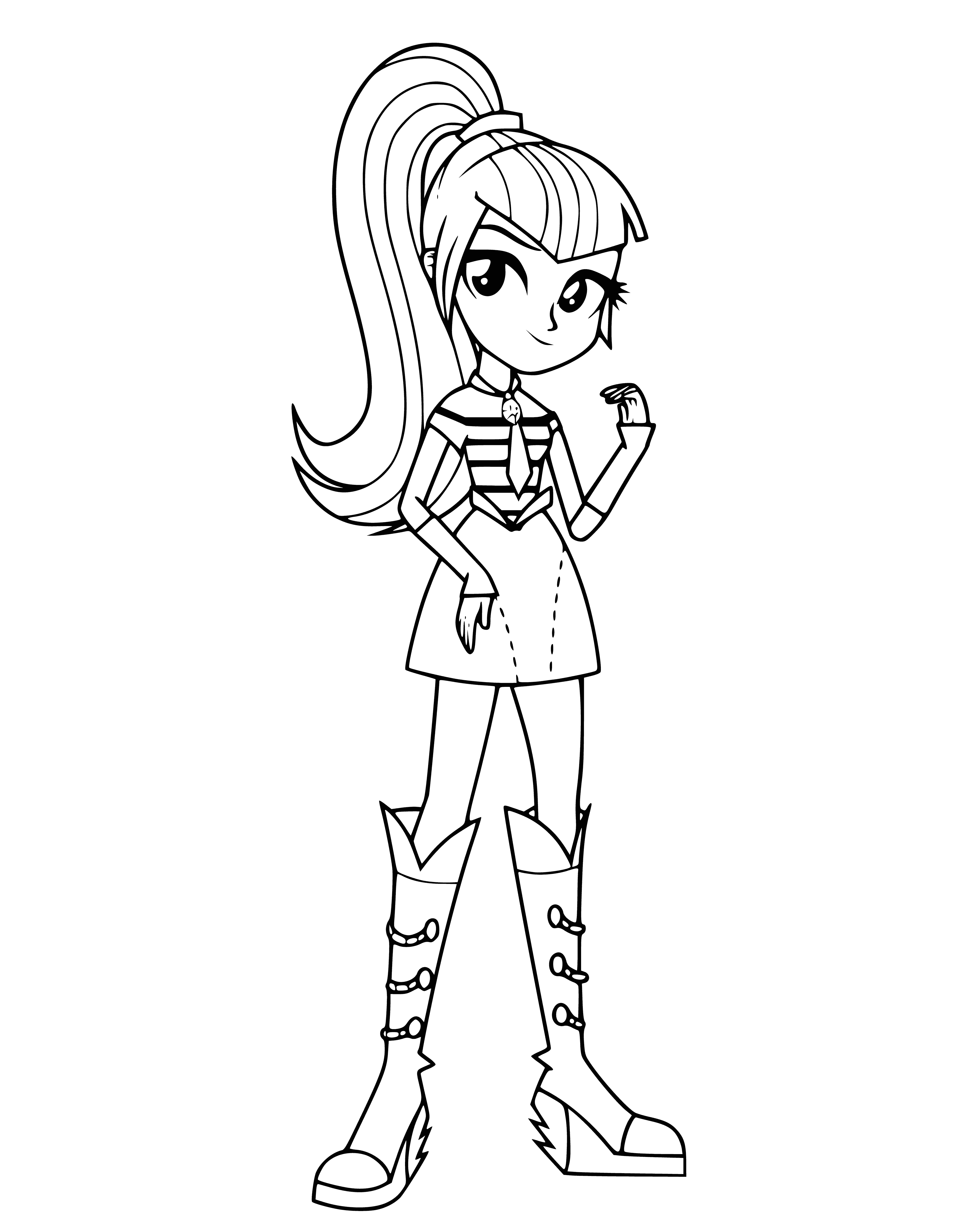 coloring page: Girl with blue hair, eyes & outfit wearing bracelet, necklace & shoes. #coloringpage